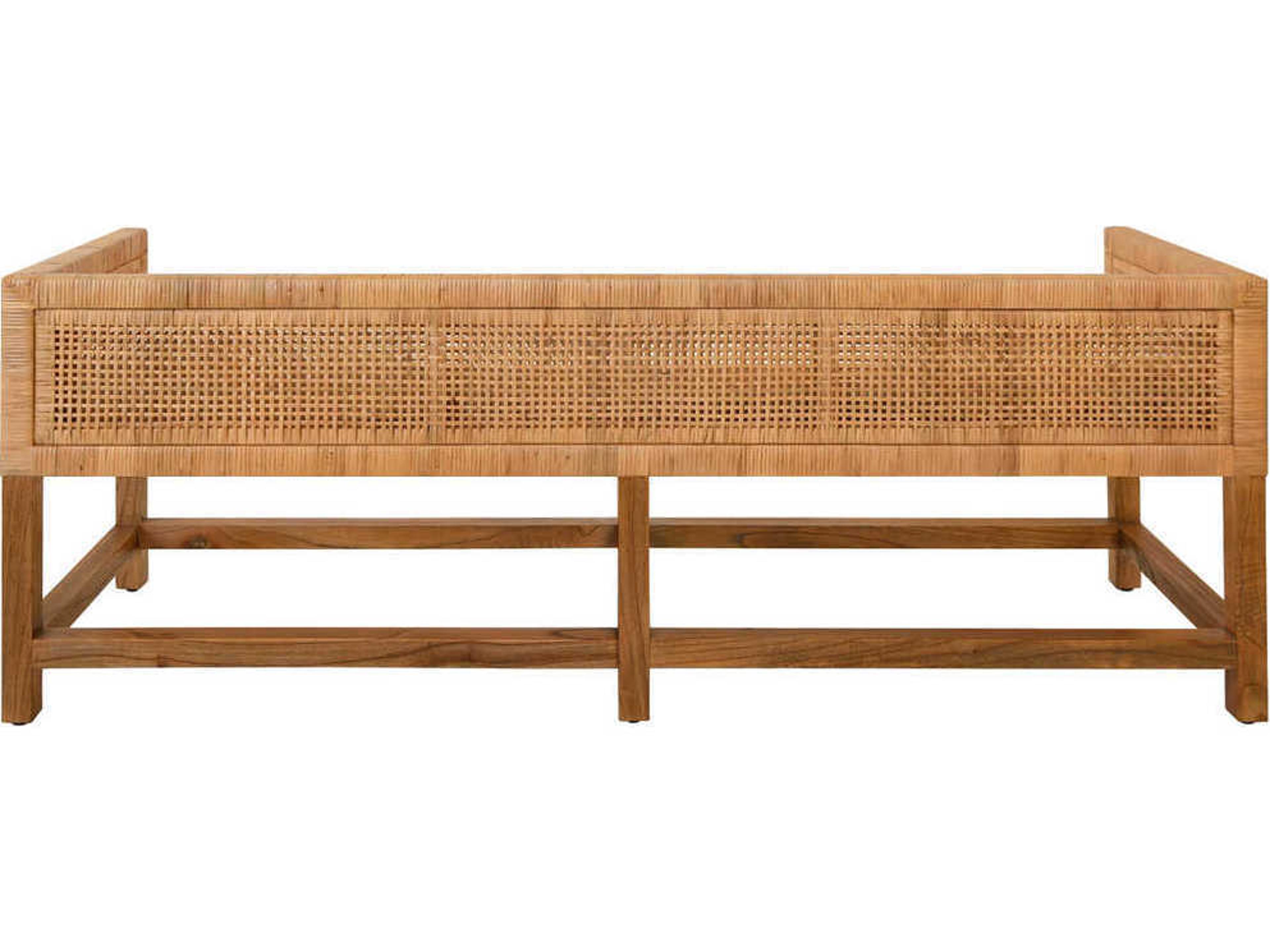 Worlds Away Ivory Cane Brown Upholstered Accent Bench