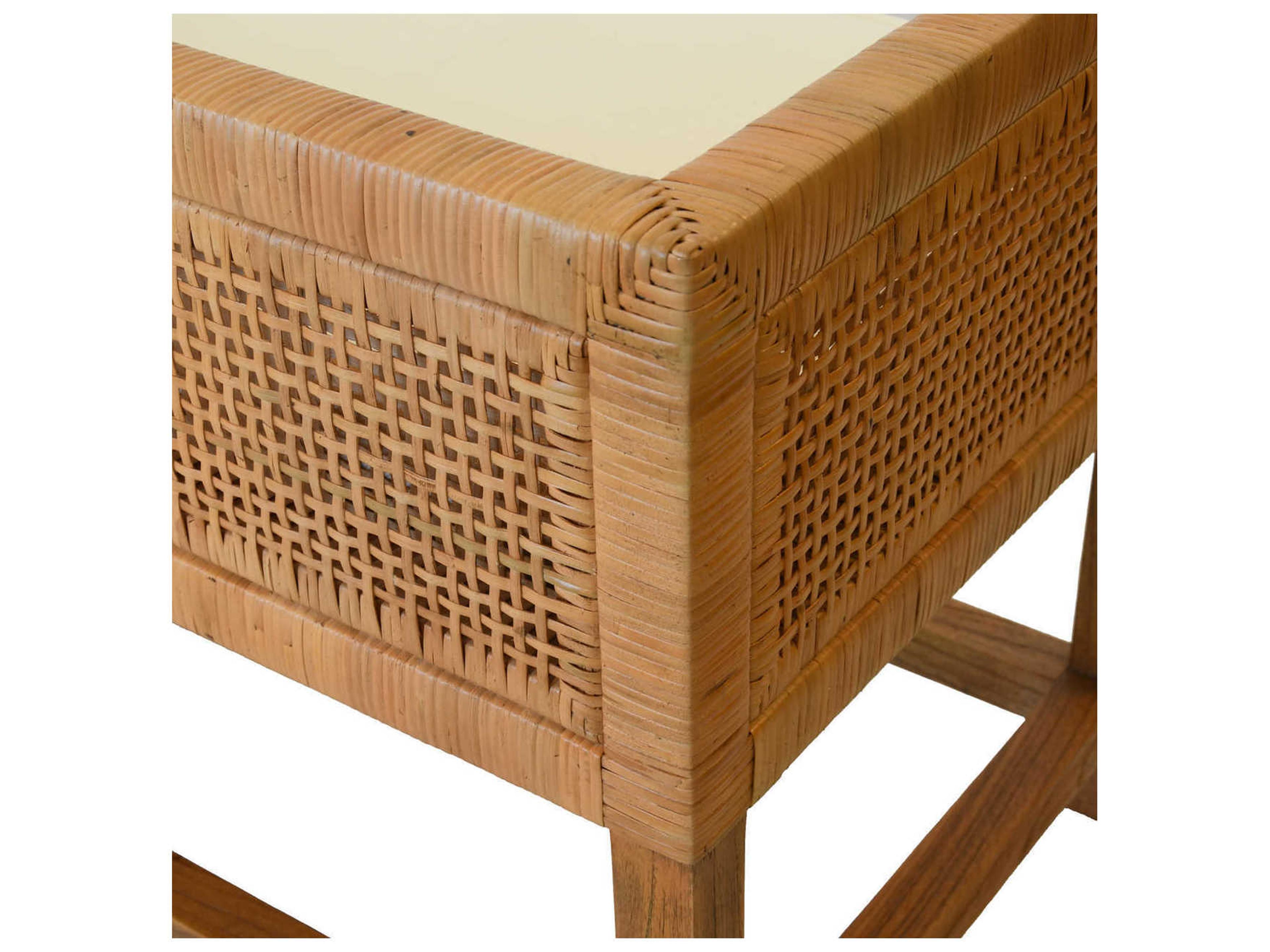 Worlds Away Ivory Cane Brown Upholstered Accent Bench