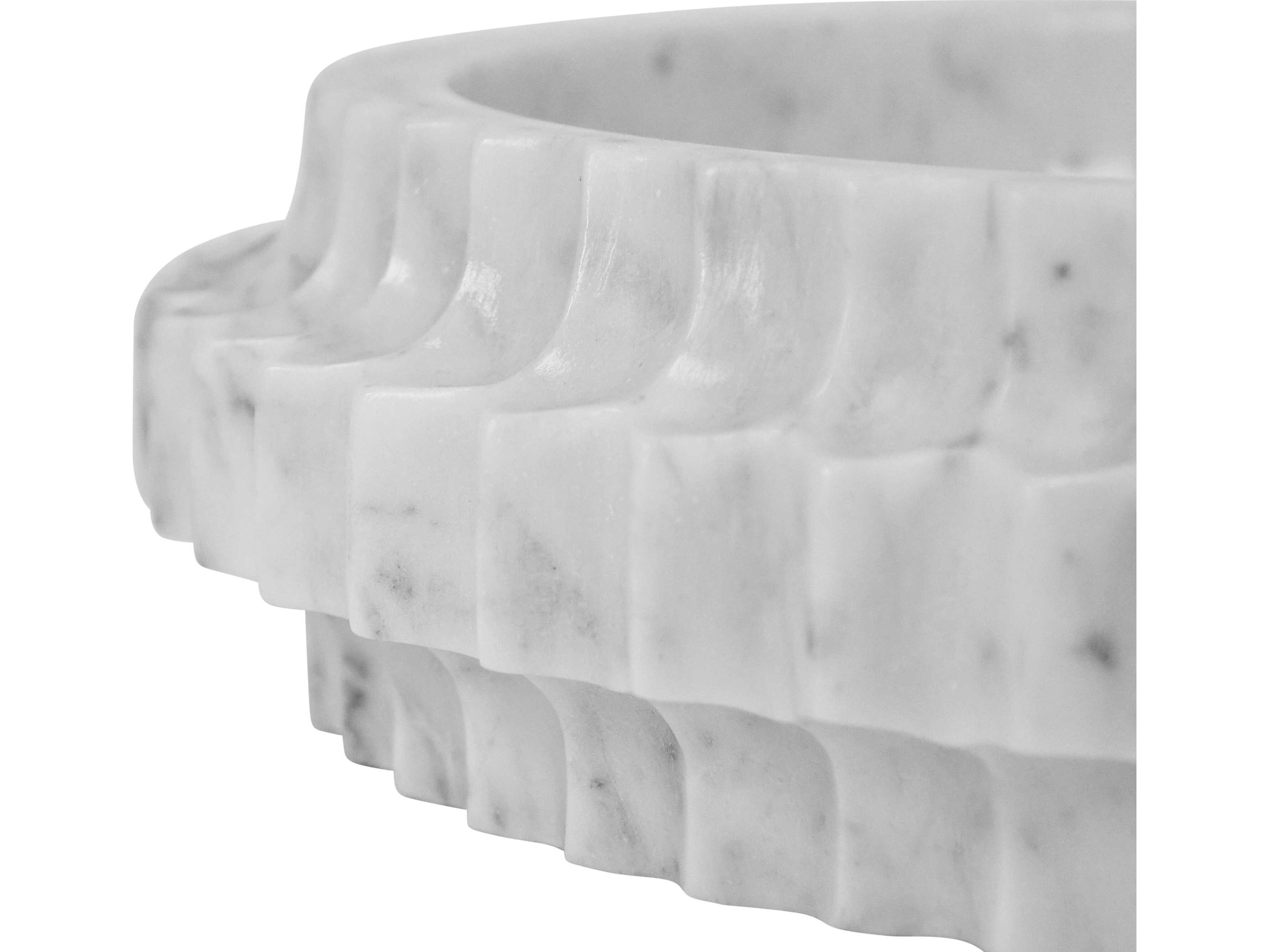 Worlds Away Olin Round Marble Serving Tray With Carved Edges