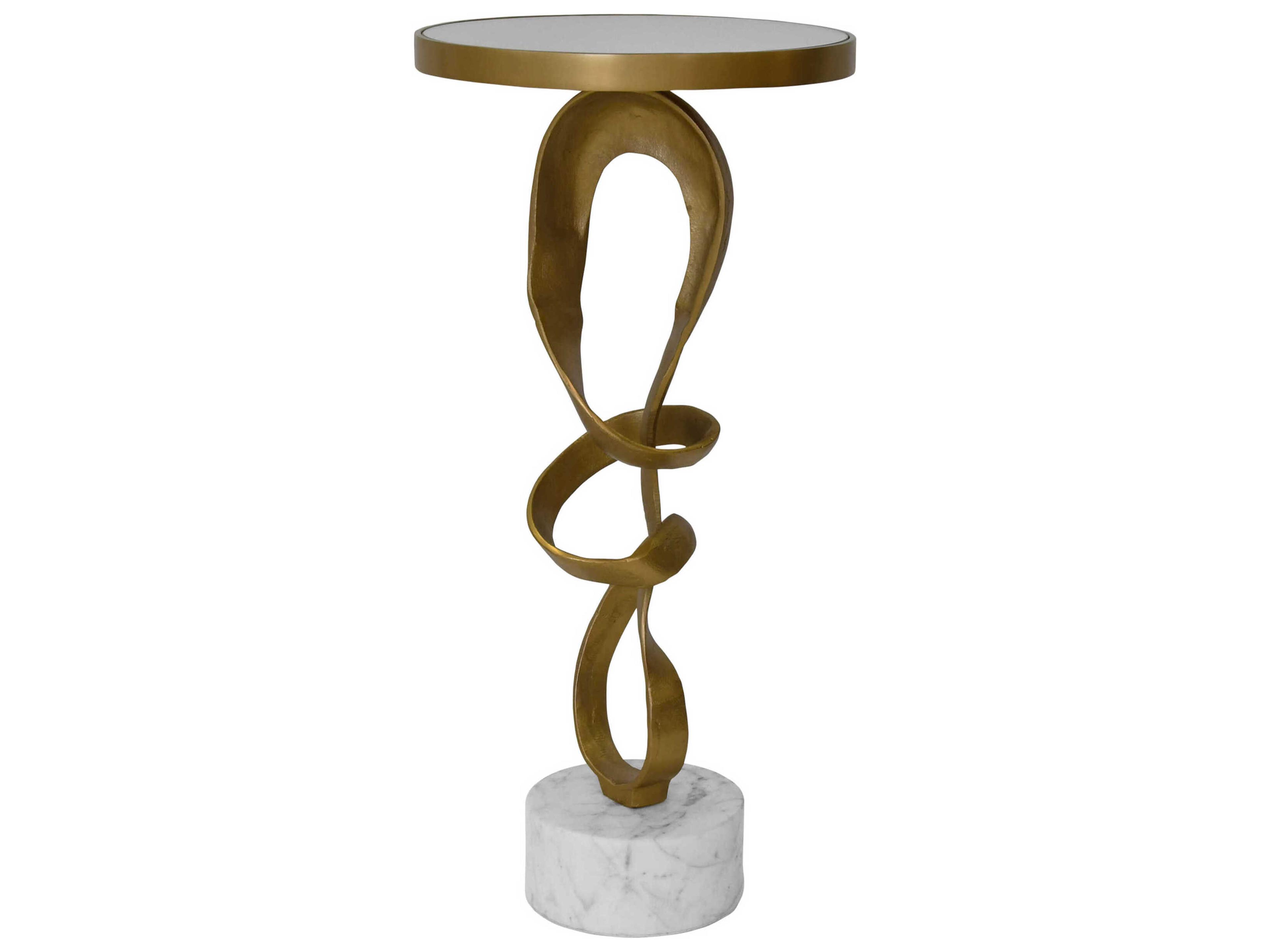 Worlds Away Sculptural Loop Round Mirror Antique Brass End Table
