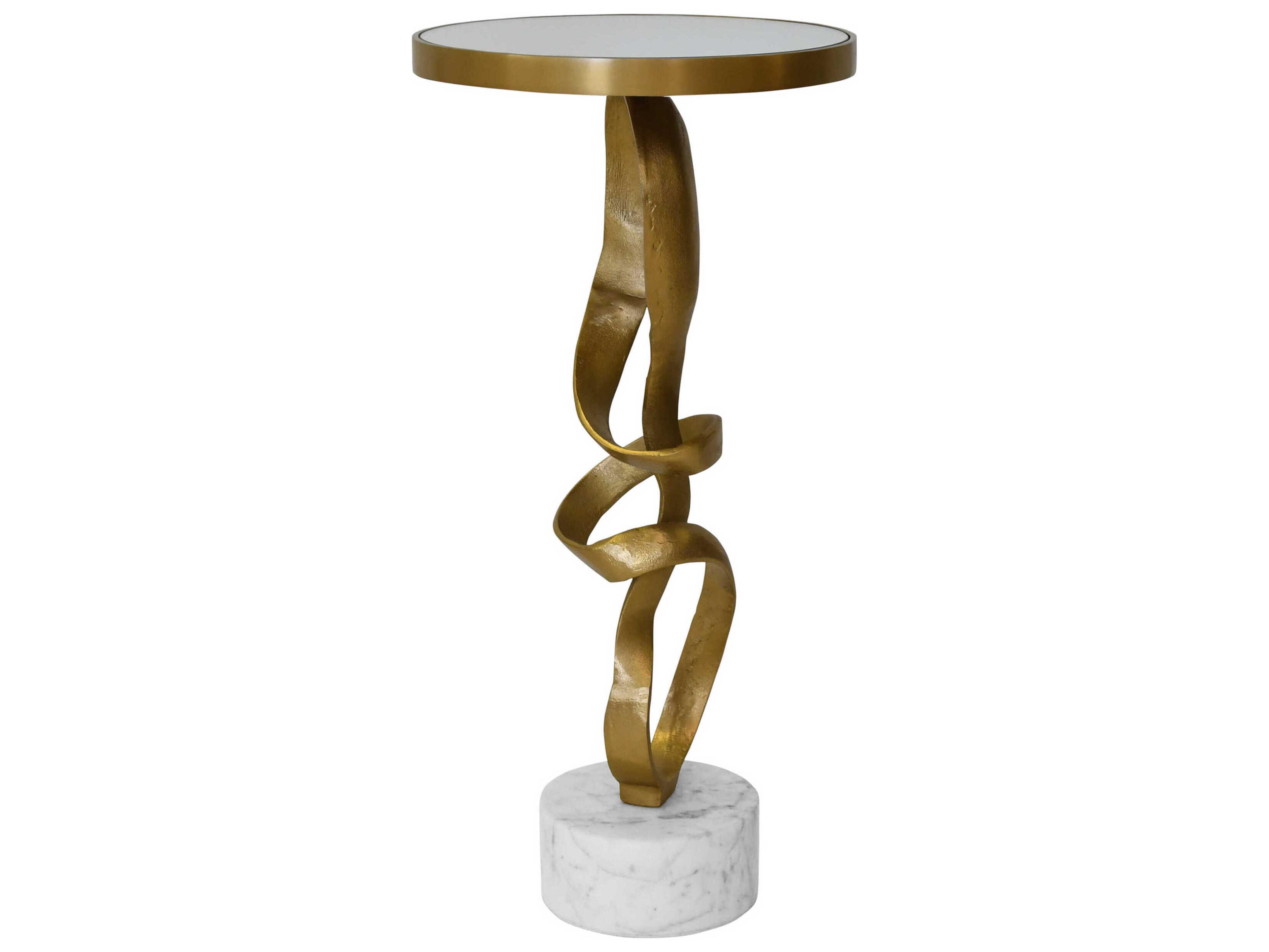 Worlds Away Sculptural Loop Round Mirror Antique Brass End Table