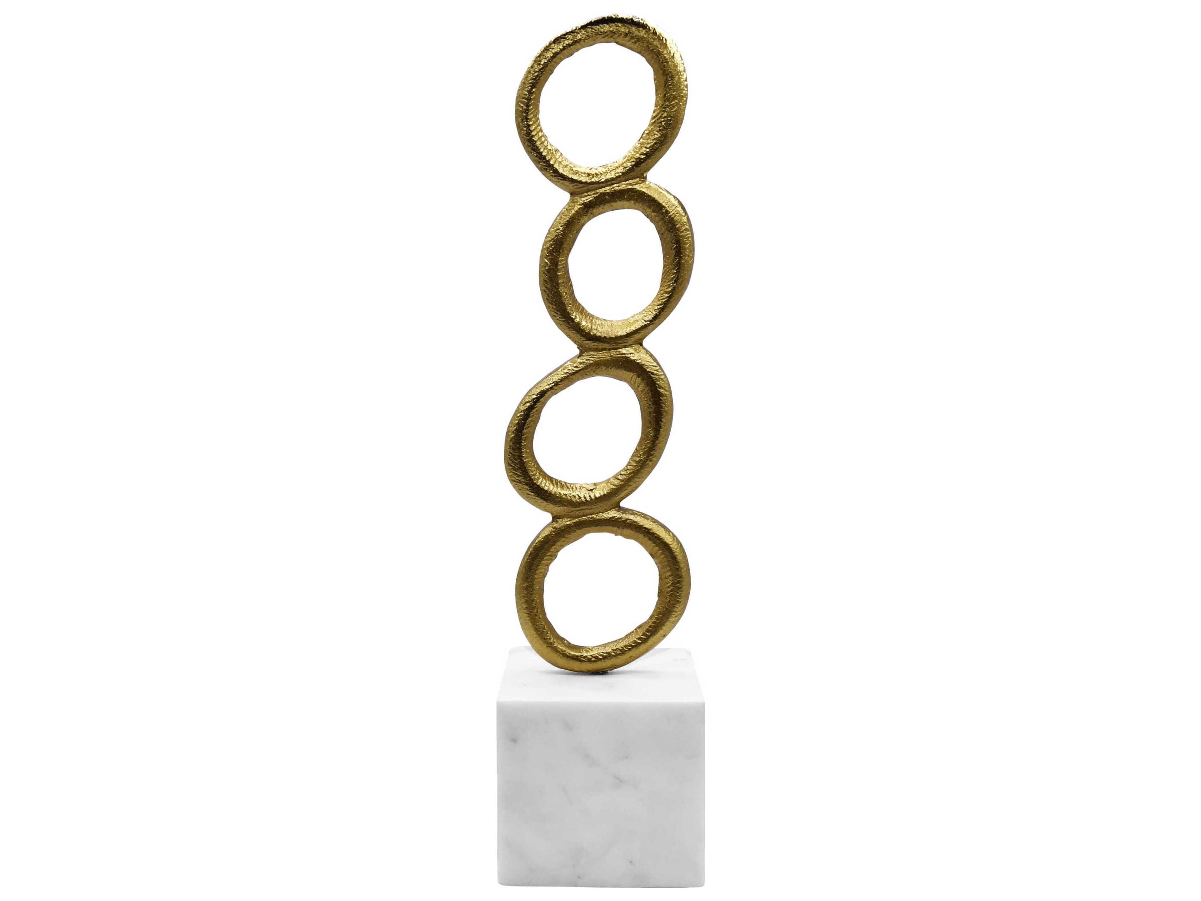 Worlds Away Stacked Circle Textured Brass White Marble Sculpture
