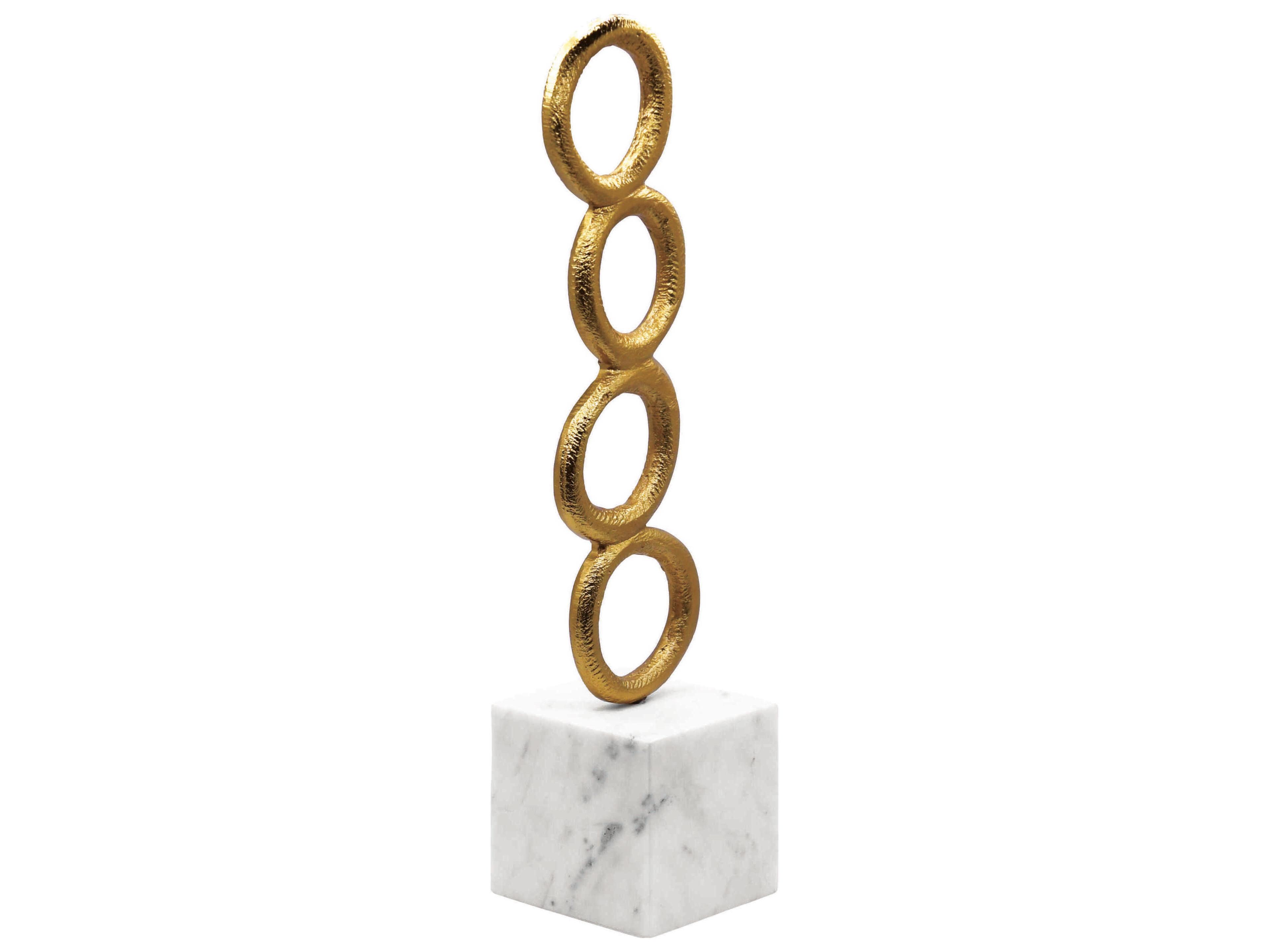 Stacked Circle Textured Brass White Marble Sculpture