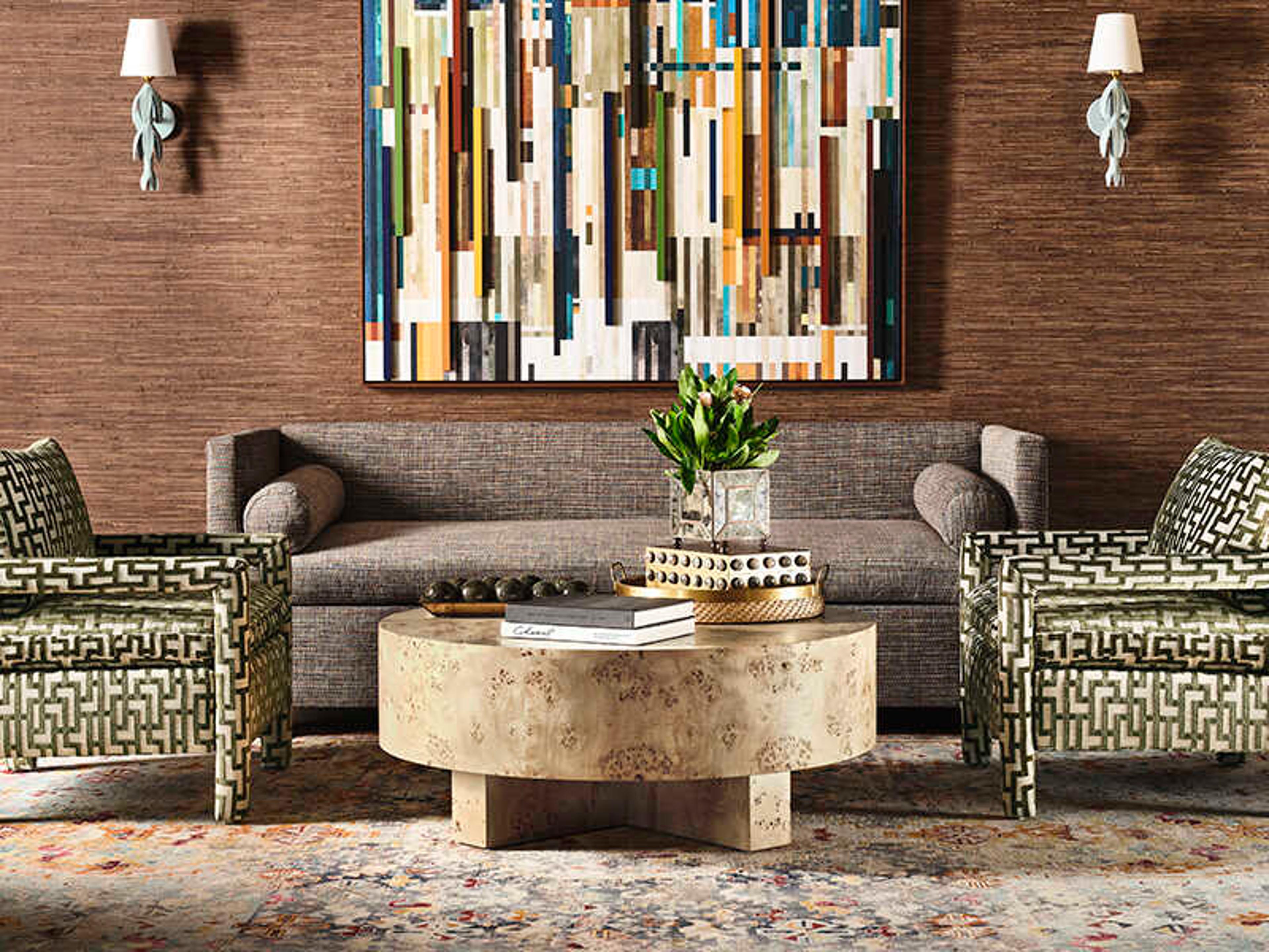 Worlds Away Oslo Round Wood Brown Coffee Table 