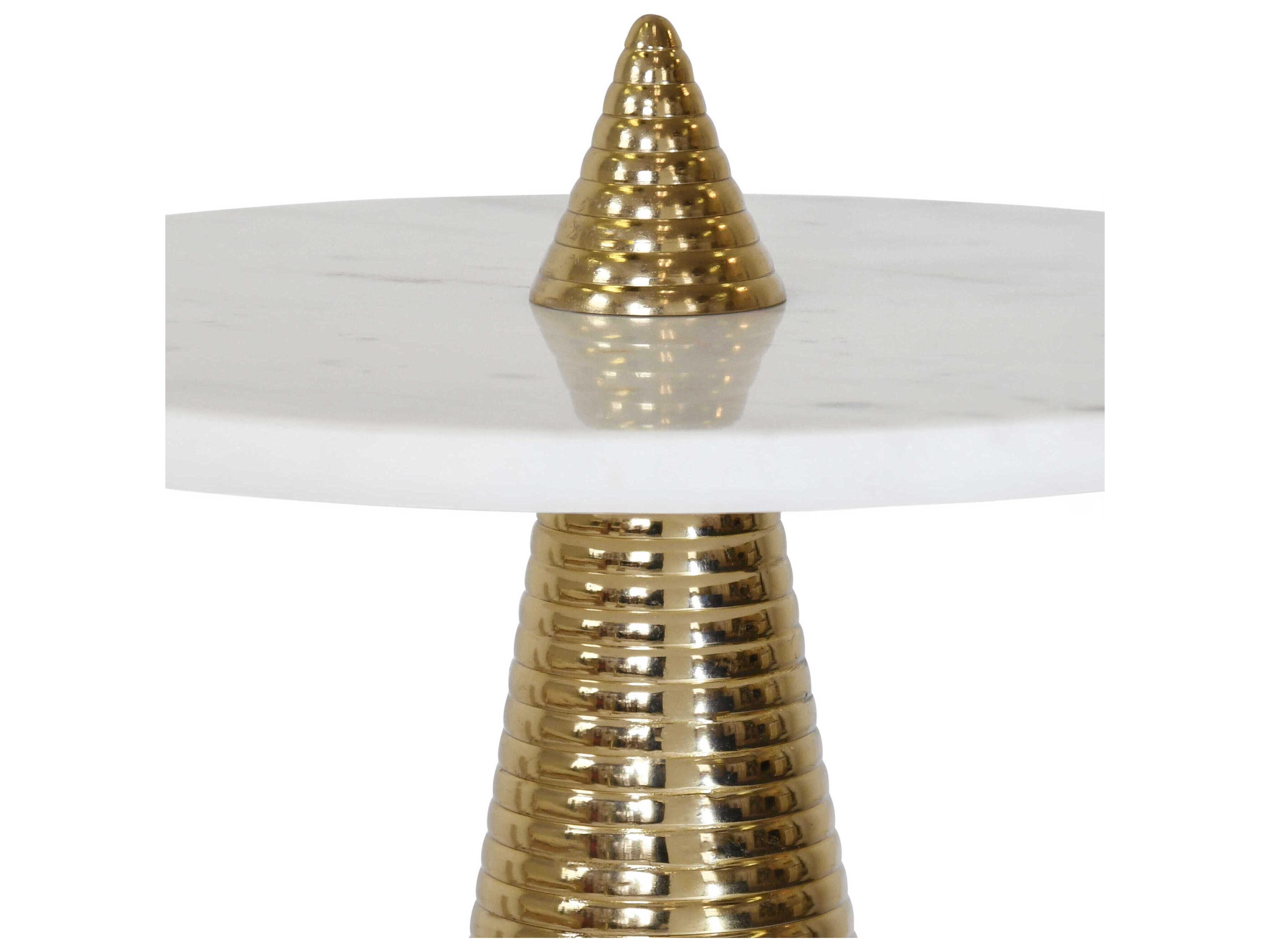 Worlds Away Conical Coiled Round Marble Brass White End Table