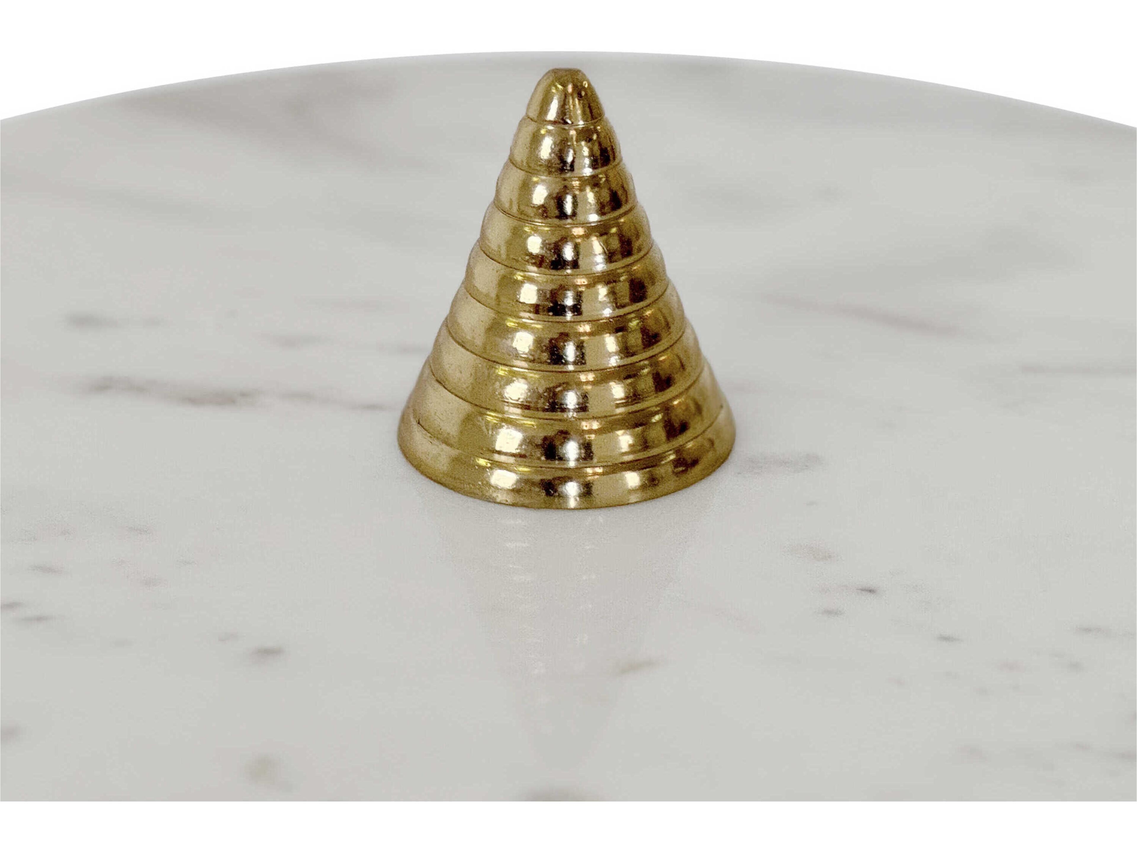 Worlds Away Conical Coiled Round Marble Brass White End Table