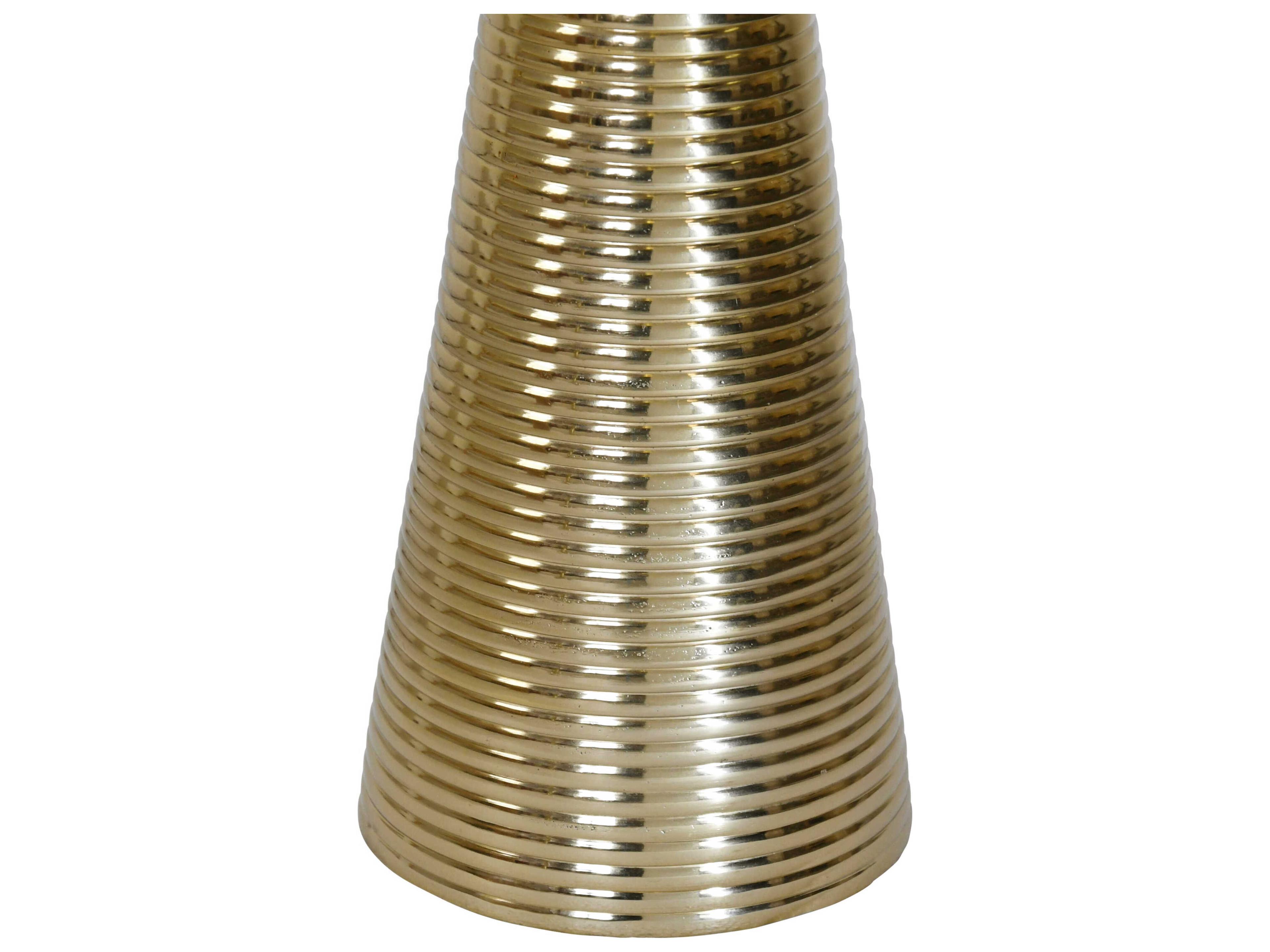 Worlds Away Conical Coiled Round Marble Brass White End Table