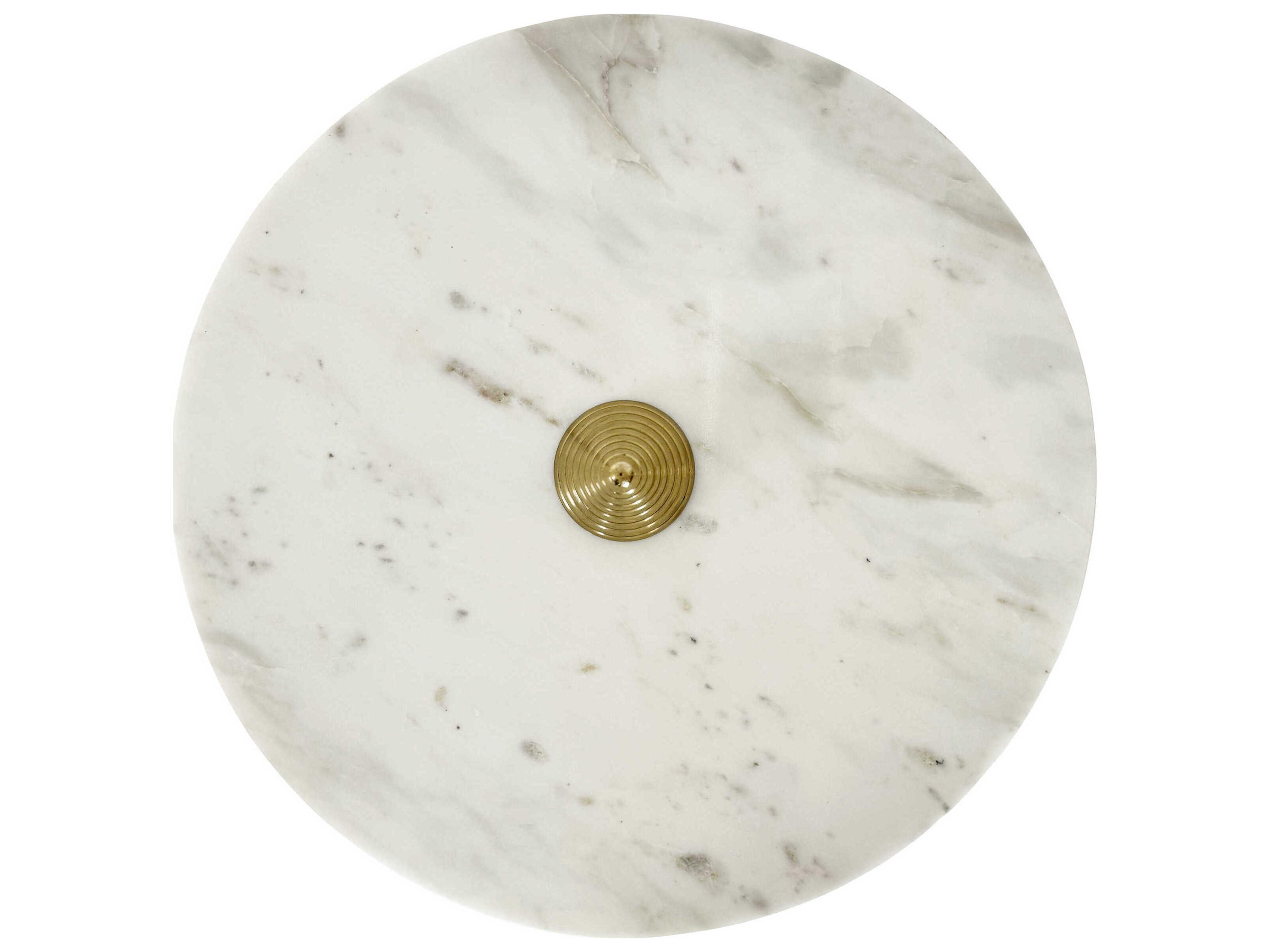 Worlds Away Conical Coiled Round Marble Brass White End Table