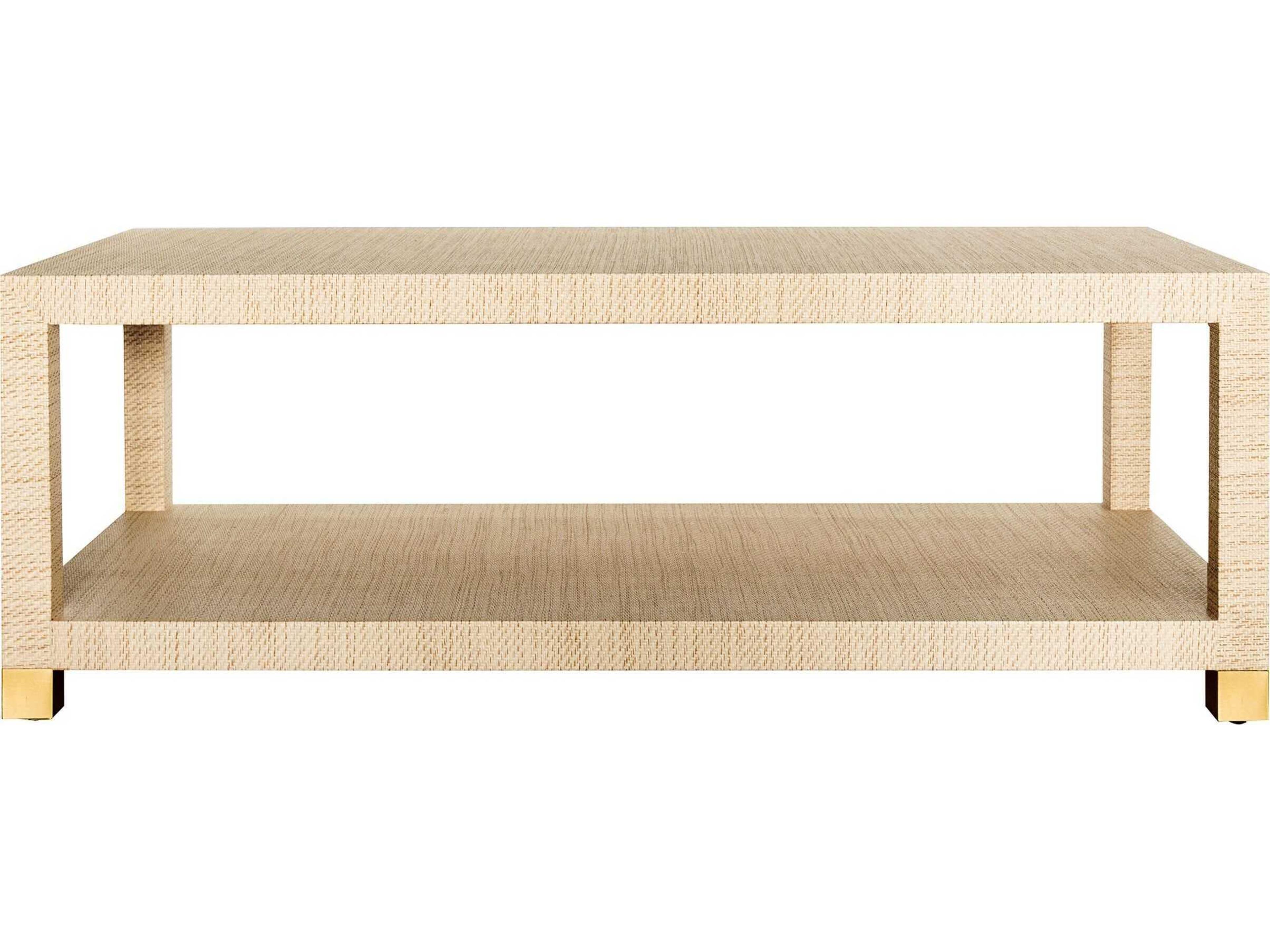 Worlds Away Rectangular Fabric Natural Grasscloth Antique Brass Coffee Table