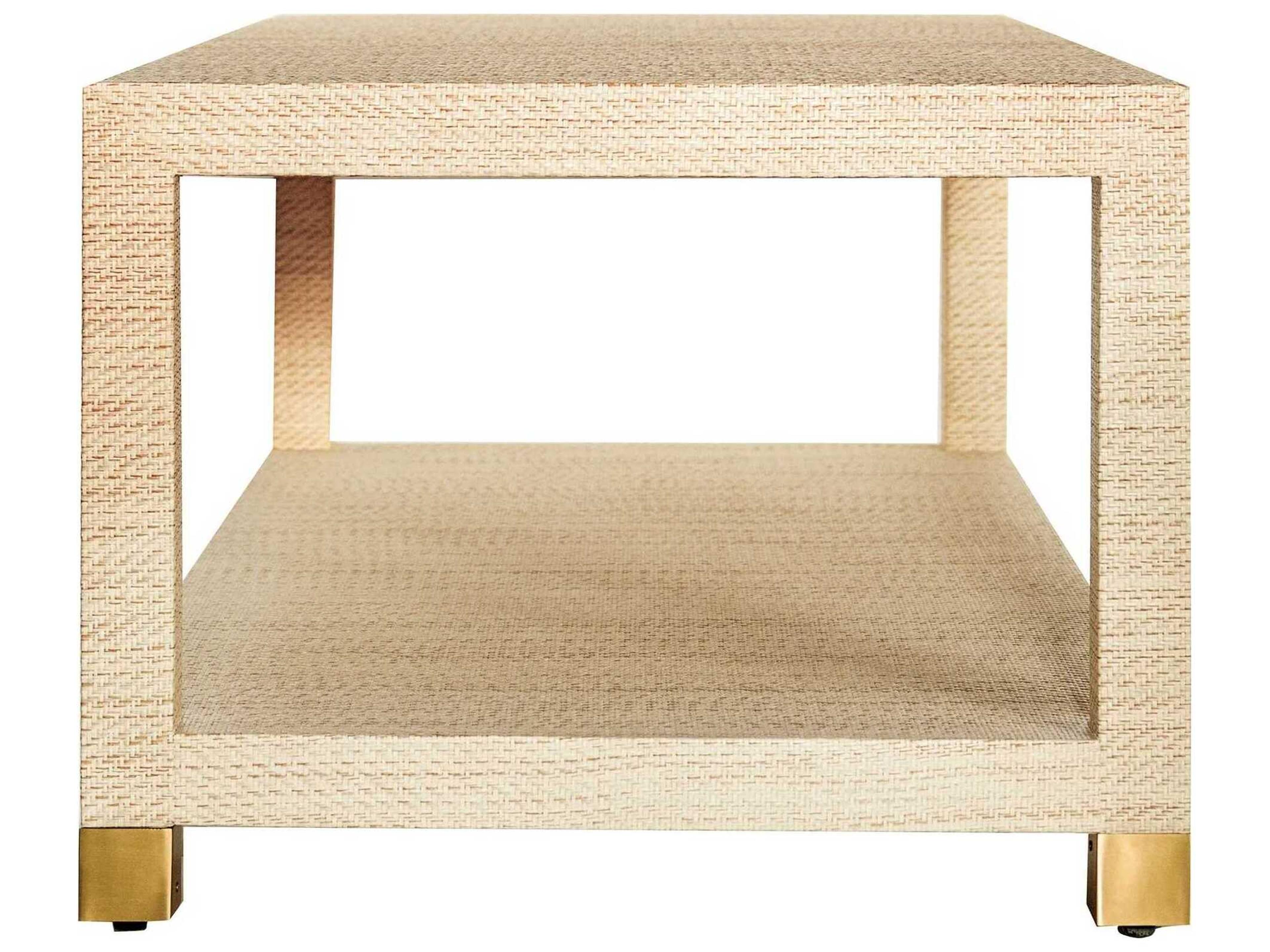 Worlds Away Rectangular Fabric Natural Grasscloth Antique Brass Coffee Table