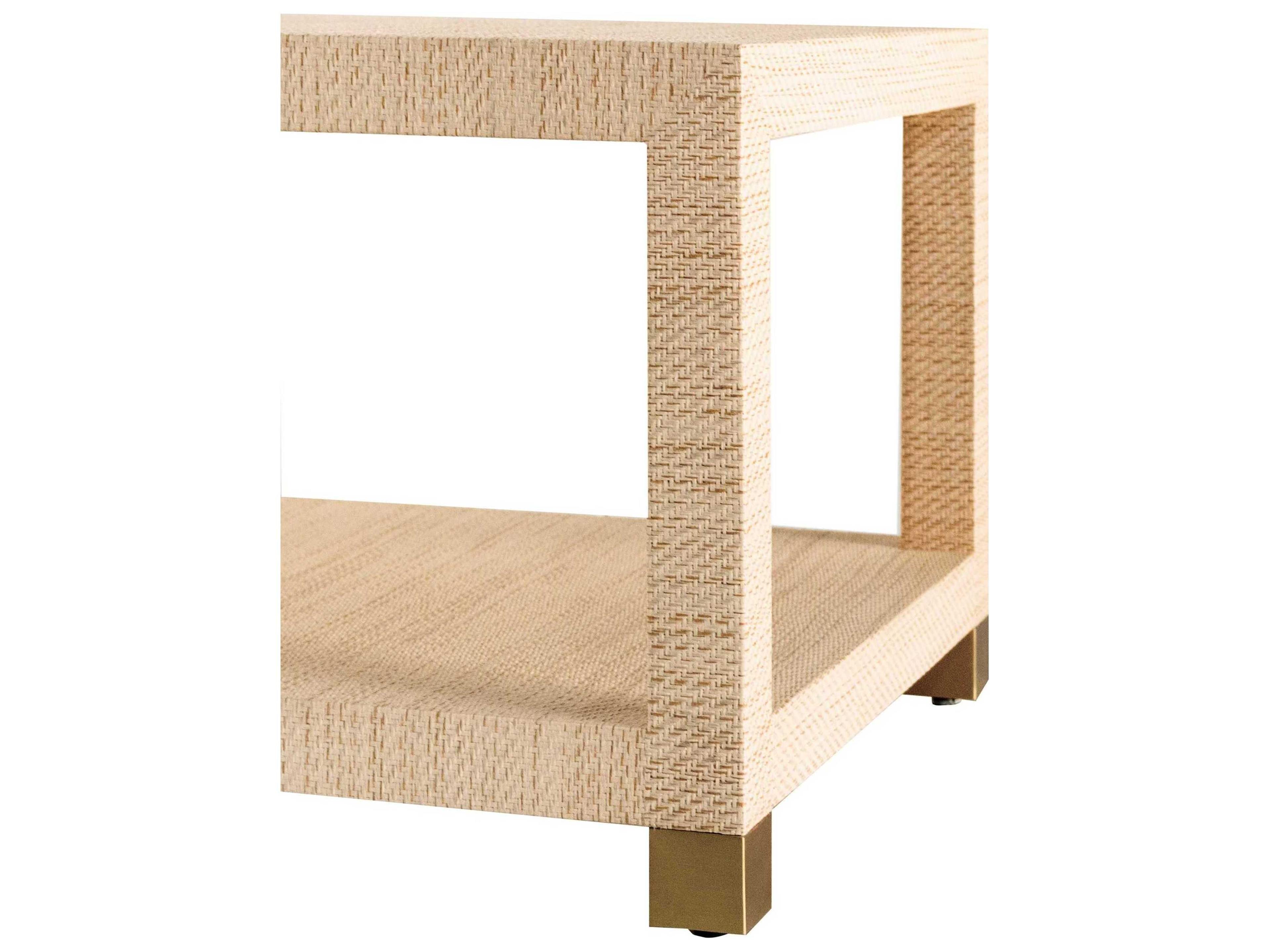 Worlds Away Rectangular Fabric Natural Grasscloth Antique Brass Coffee Table