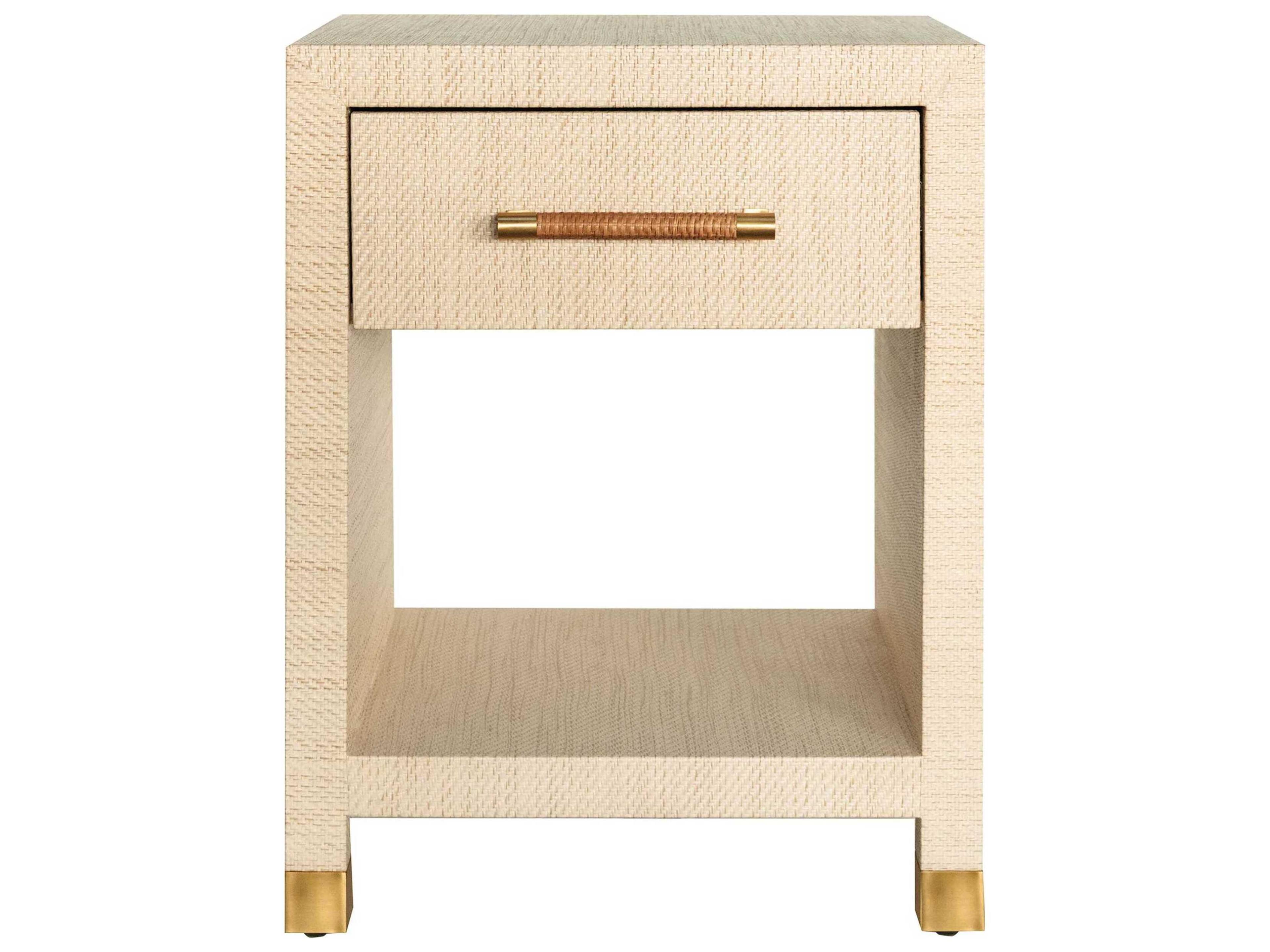 Rectangular Fabric Natural Grasscloth End Table
