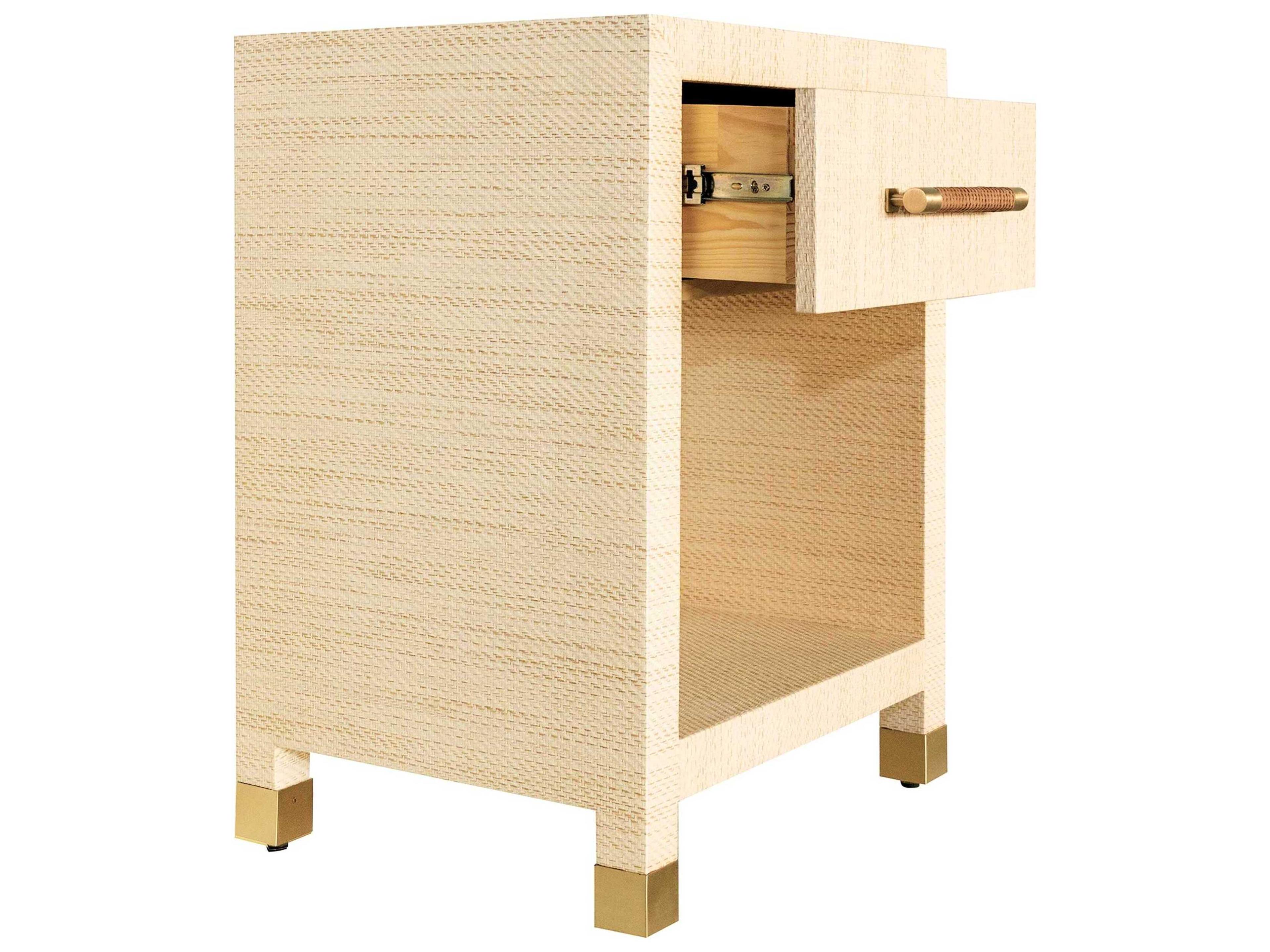 Worlds Away Rectangular Fabric Natural Grasscloth End Table