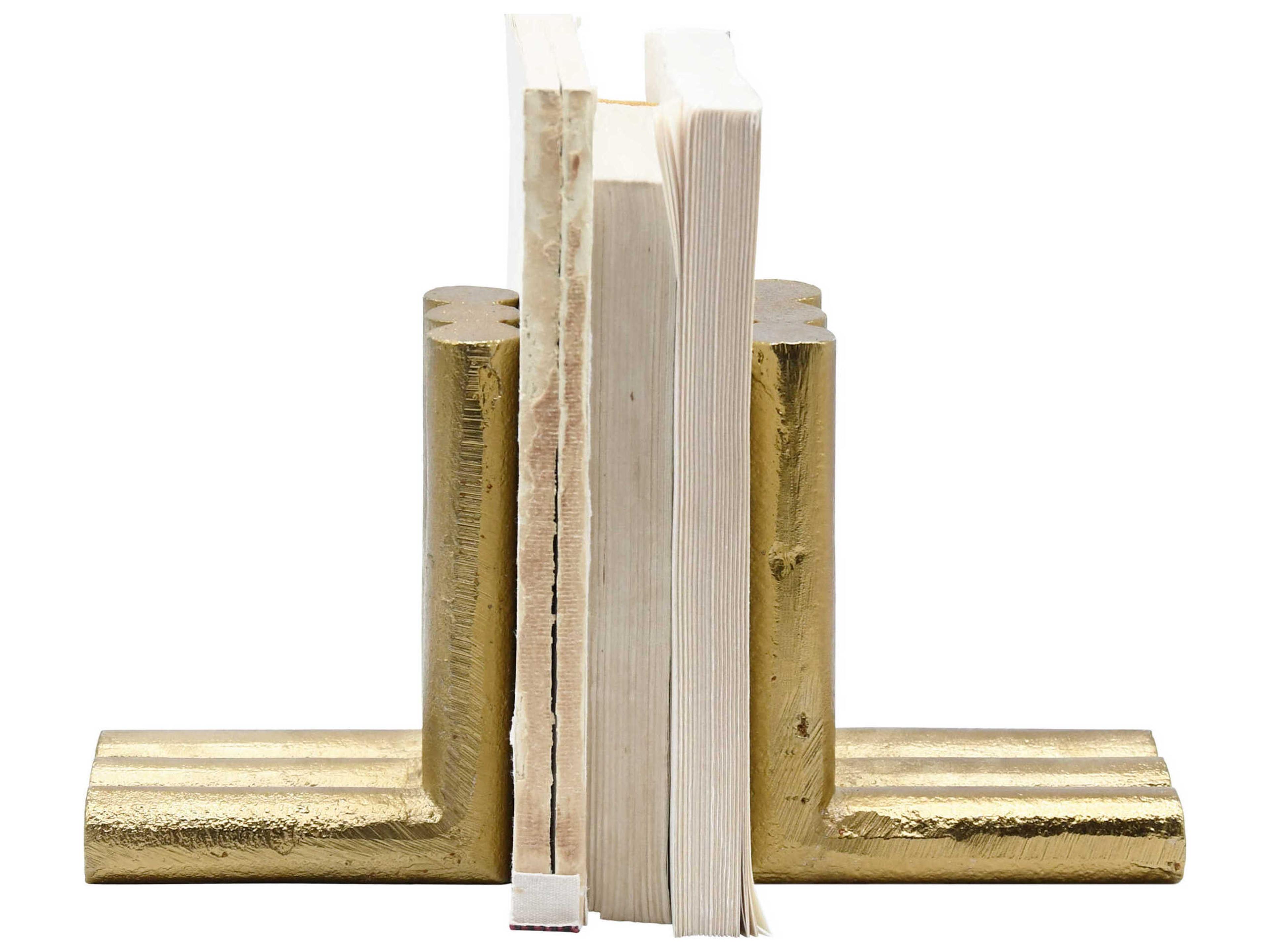 Worlds Away Textured Brass L-Shaped Metal Bookends