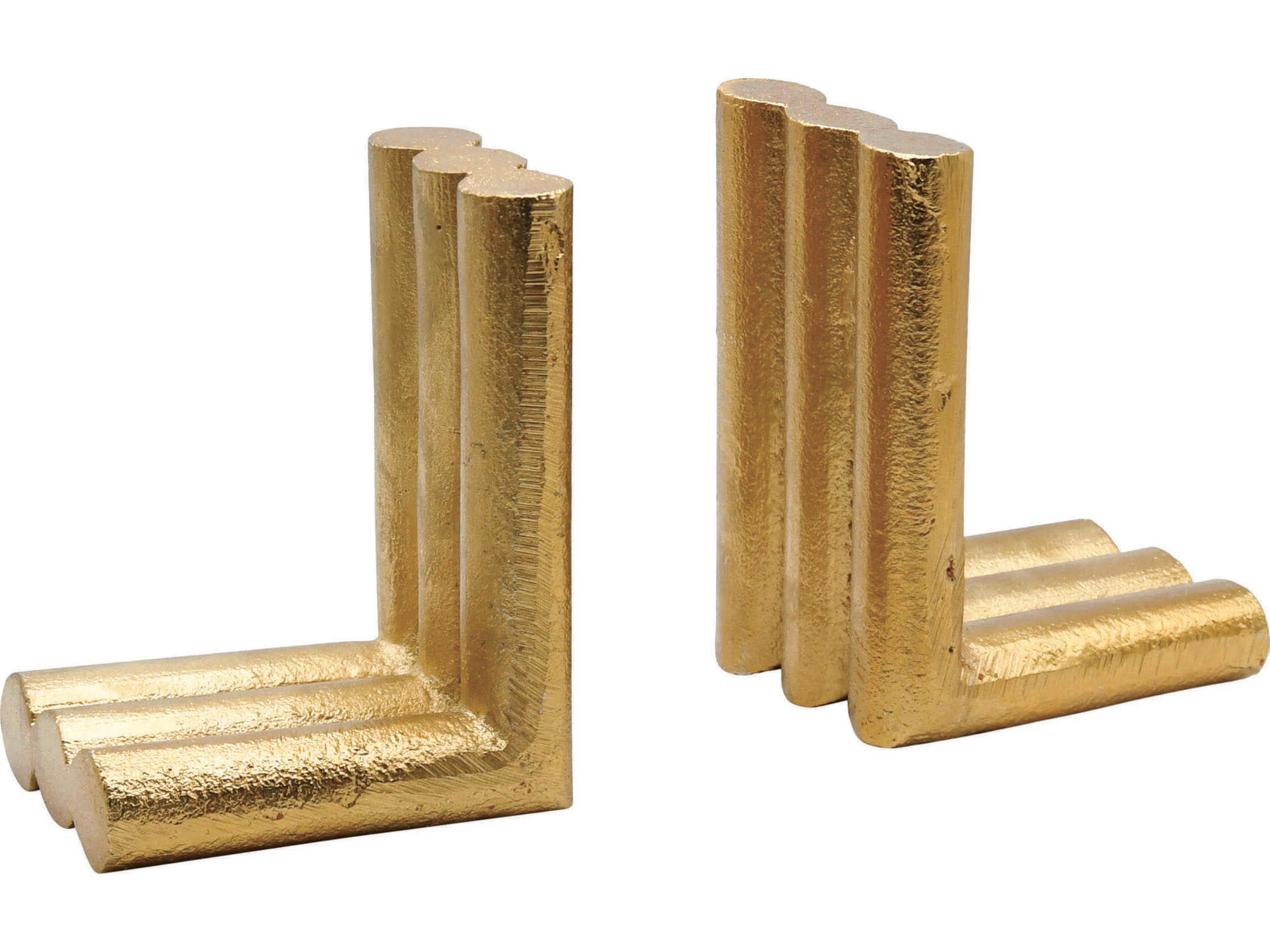Textured Brass L-Shaped Metal Bookends