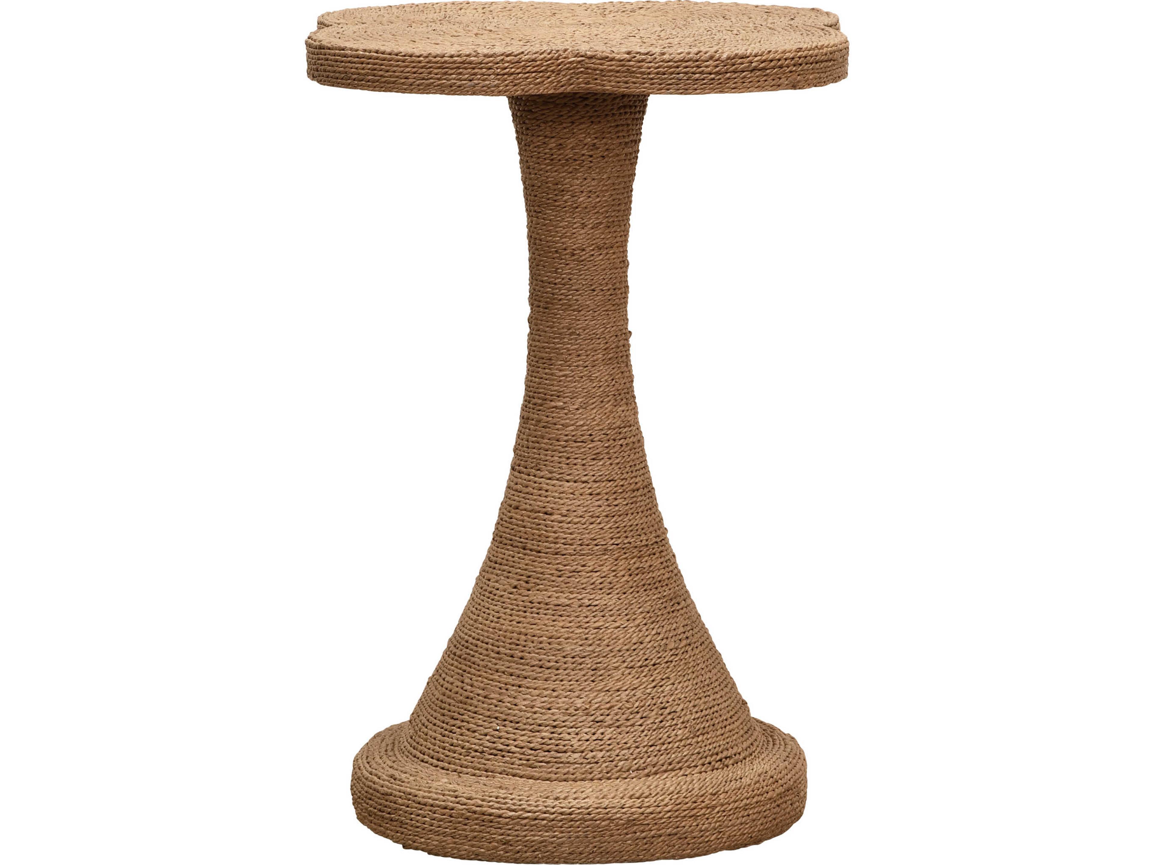 Worlds Away Primrose Round Rattan Brown End Table
