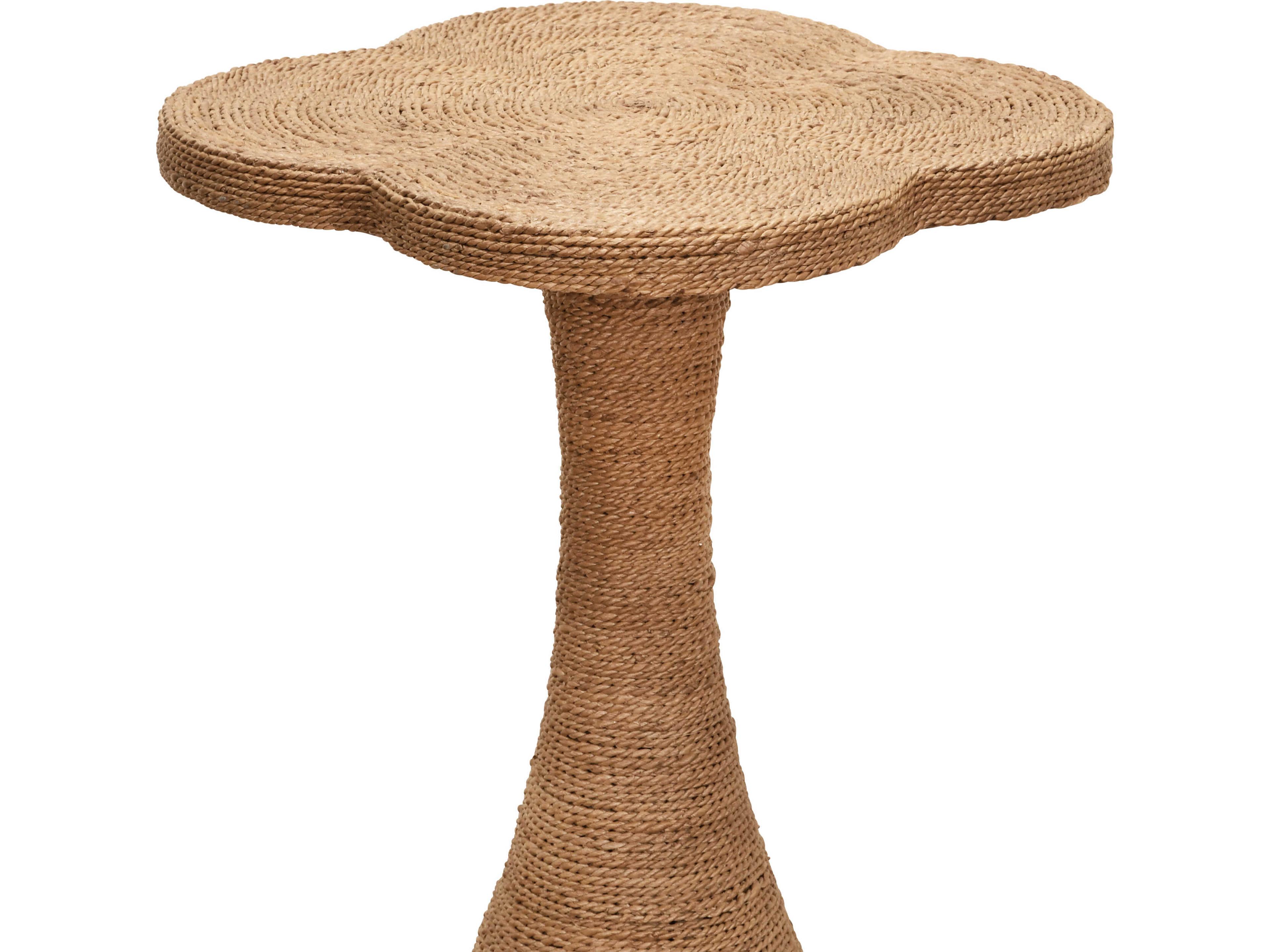 Worlds Away Primrose Round Rattan Brown End Table