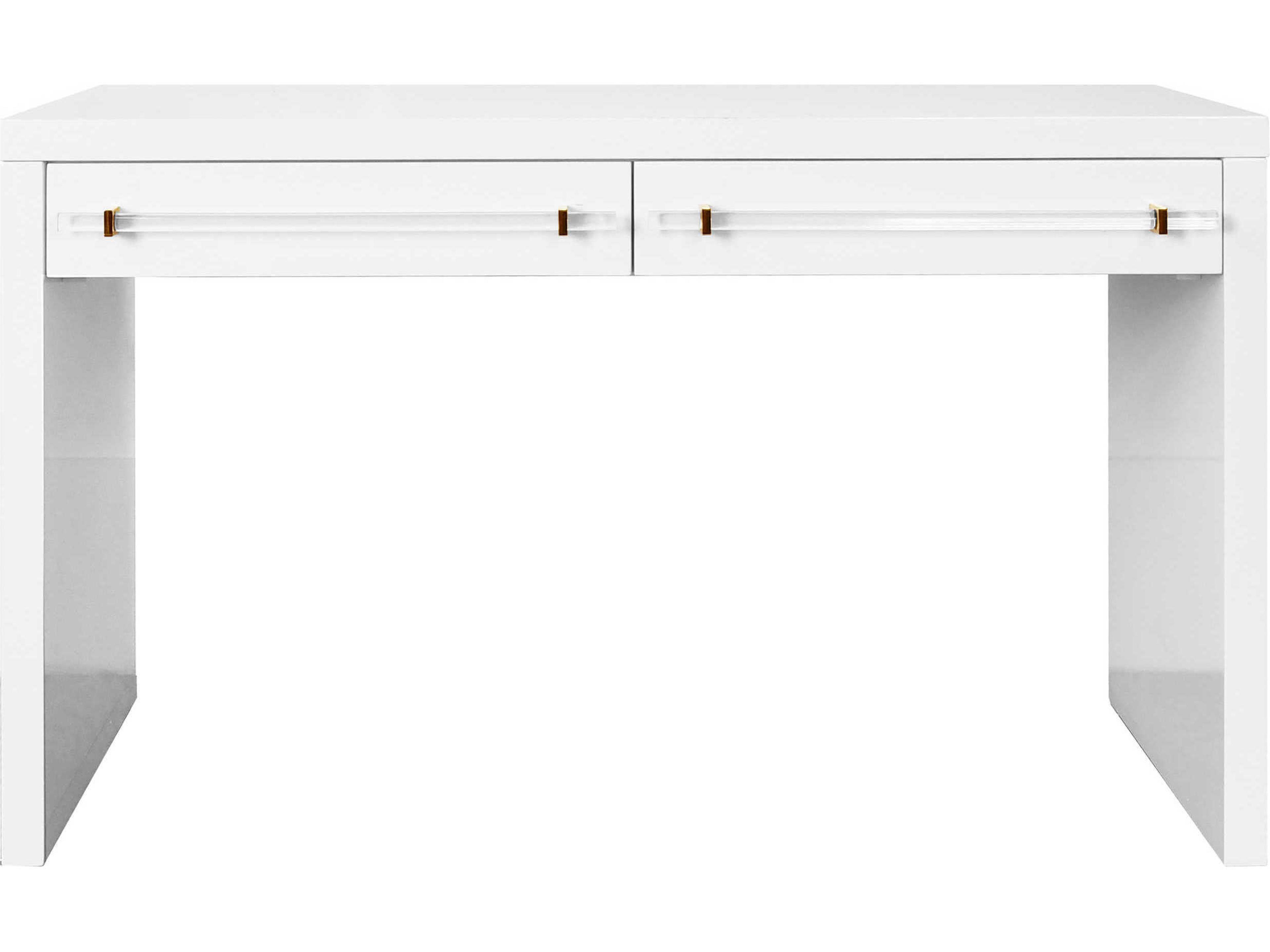 Glossy White Lacquer Hardwood Secretary Desk