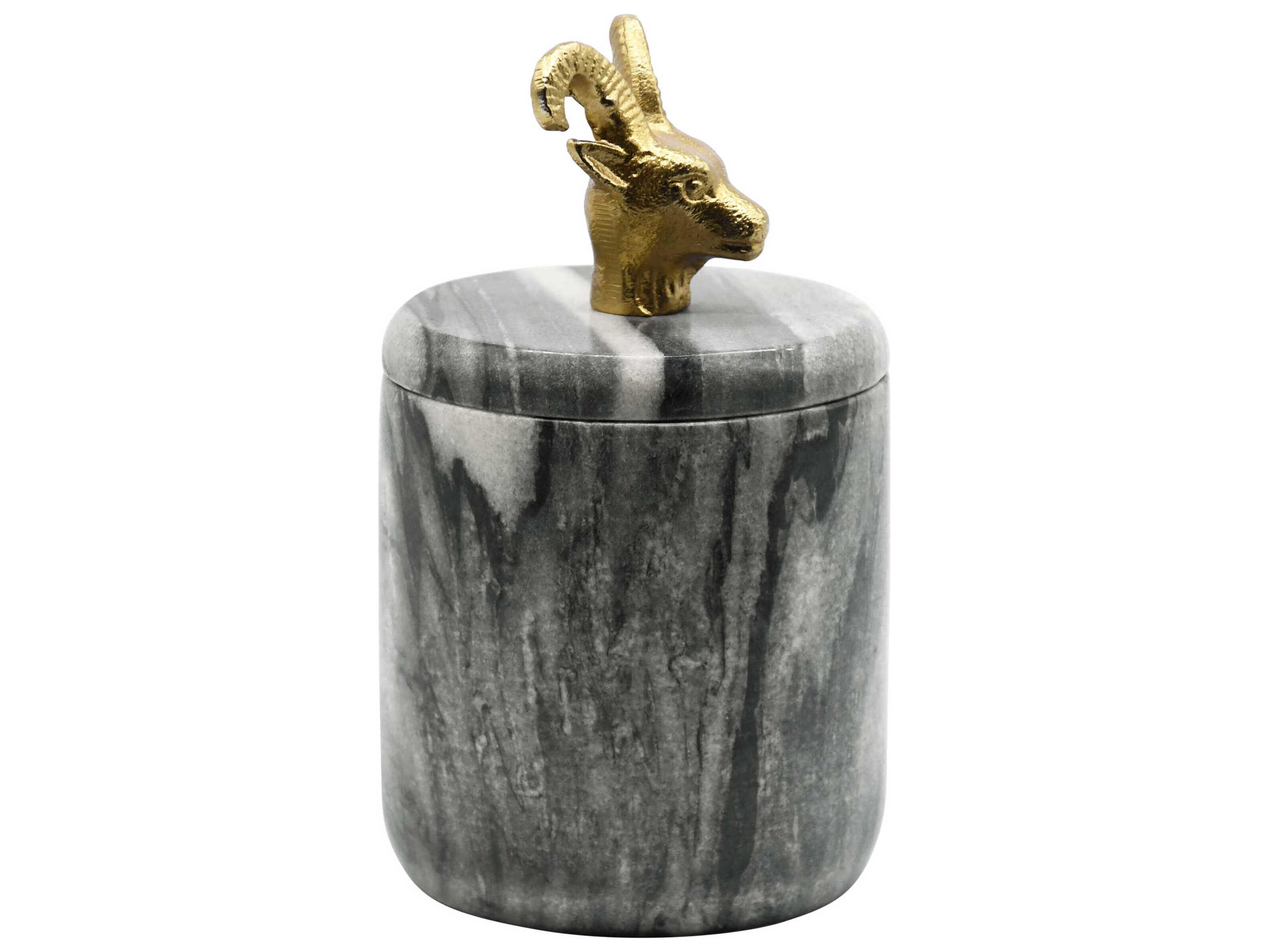 Worlds Away Ram Black Marble Container
