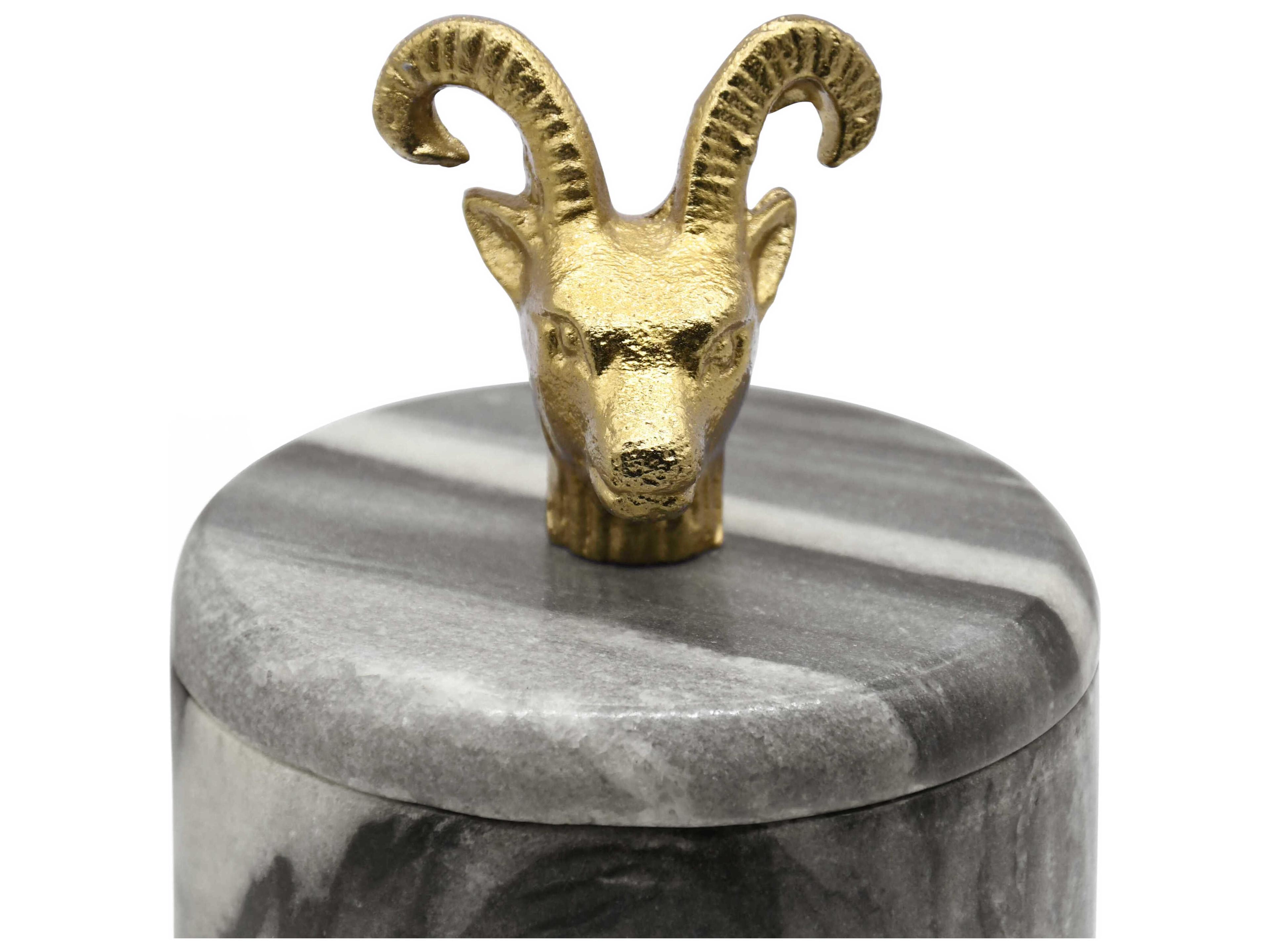 Worlds Away Ram Black Marble Container