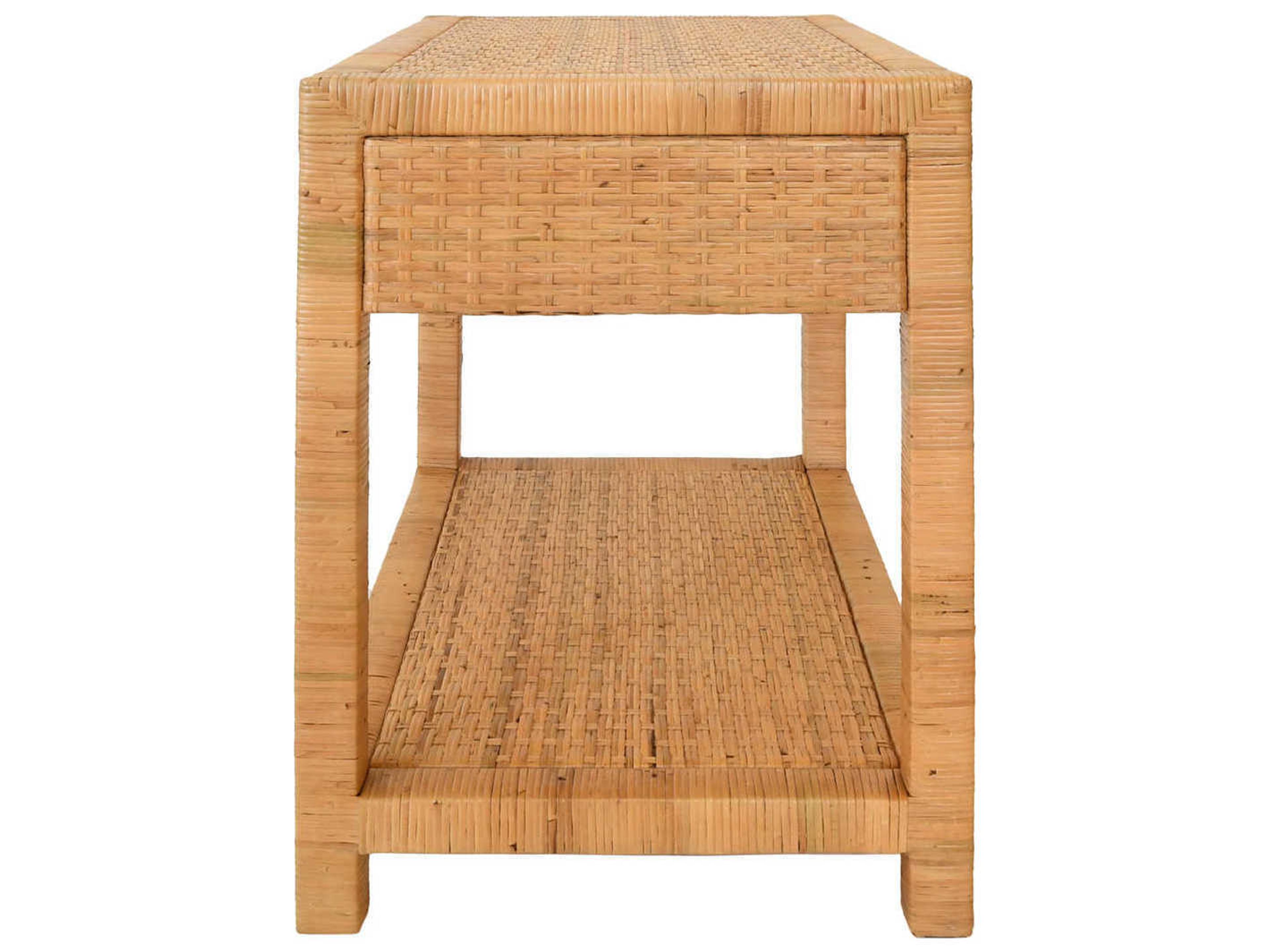 Worlds Away Rectangular Rattan End Table