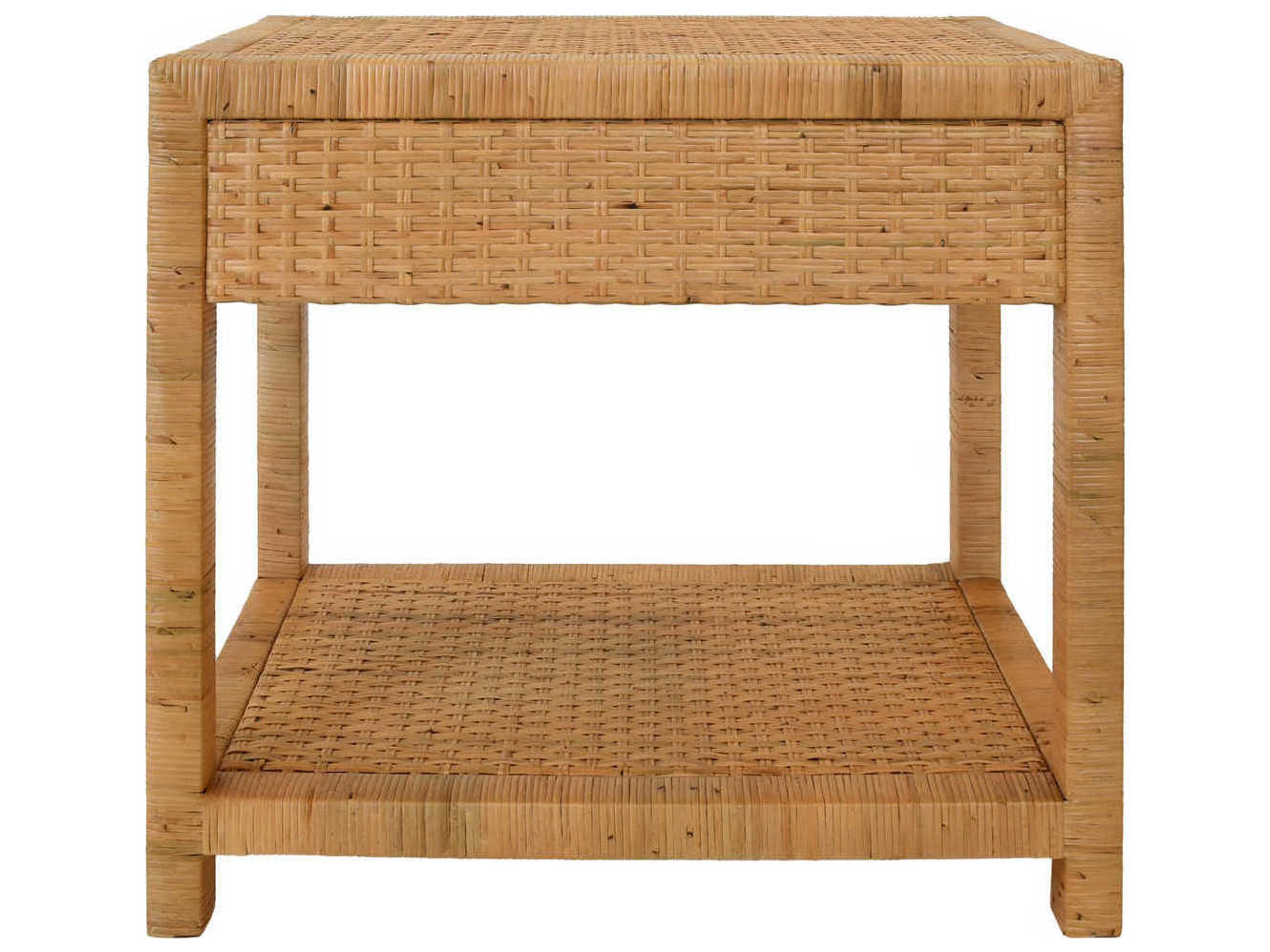 Worlds Away Rectangular Rattan End Table
