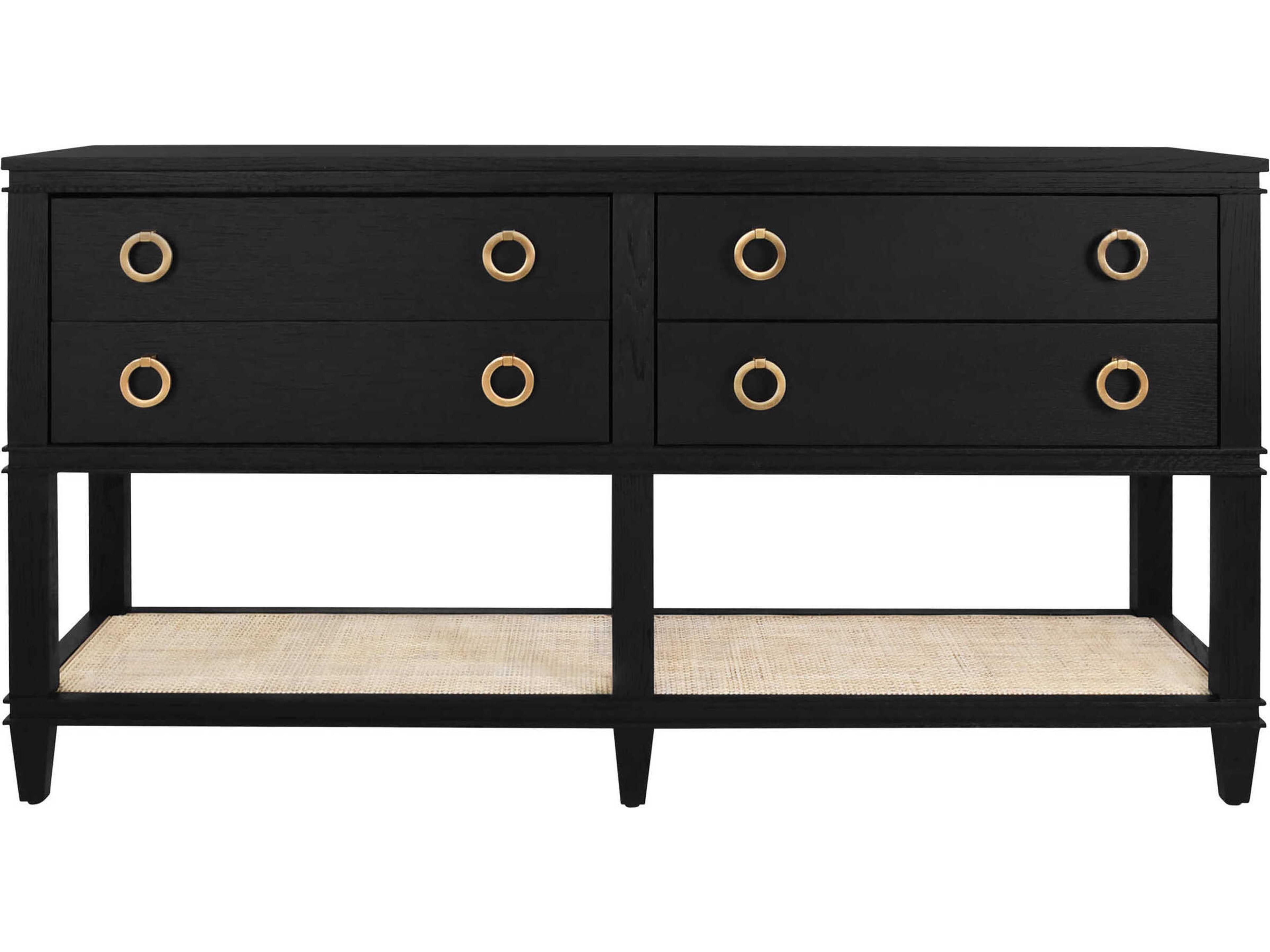 Worlds Away Rectangular Wood Black Oak Console Table