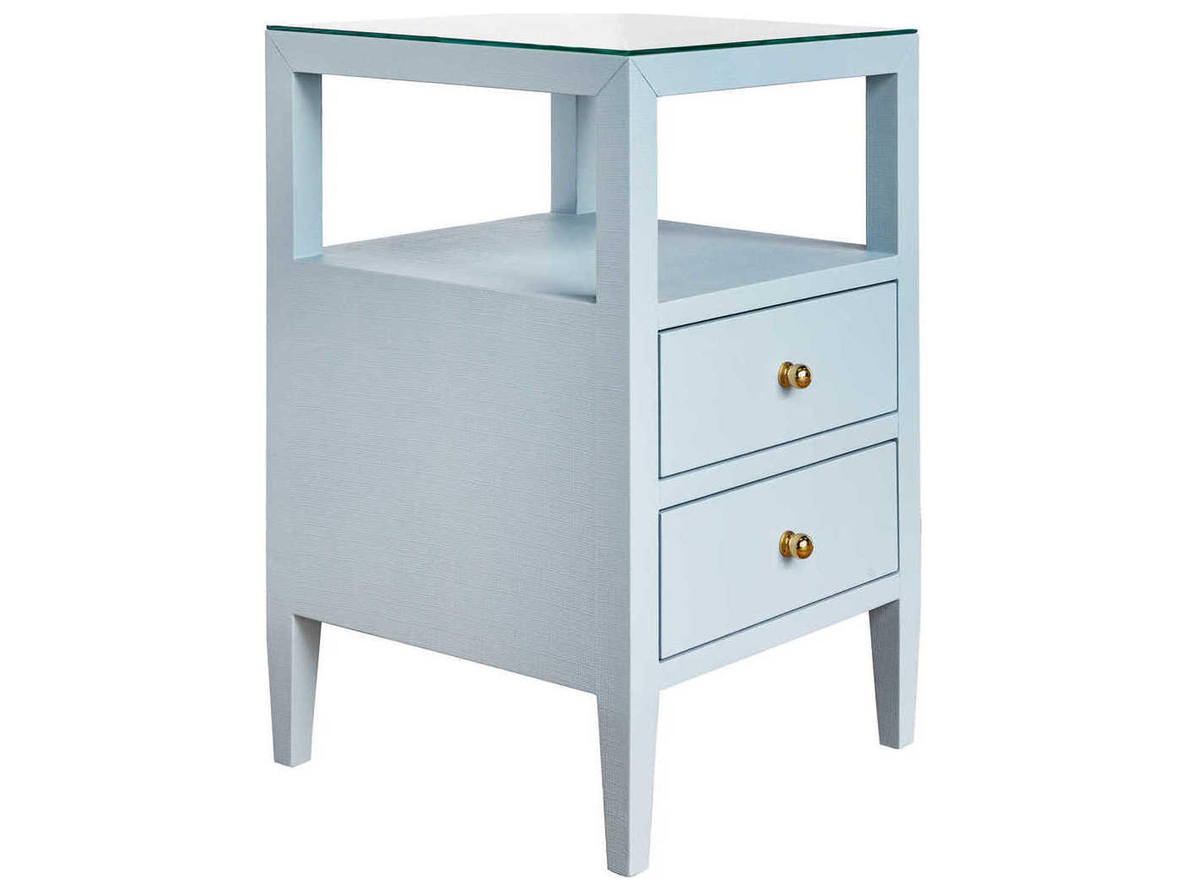 Square Glass Light Blue End Table