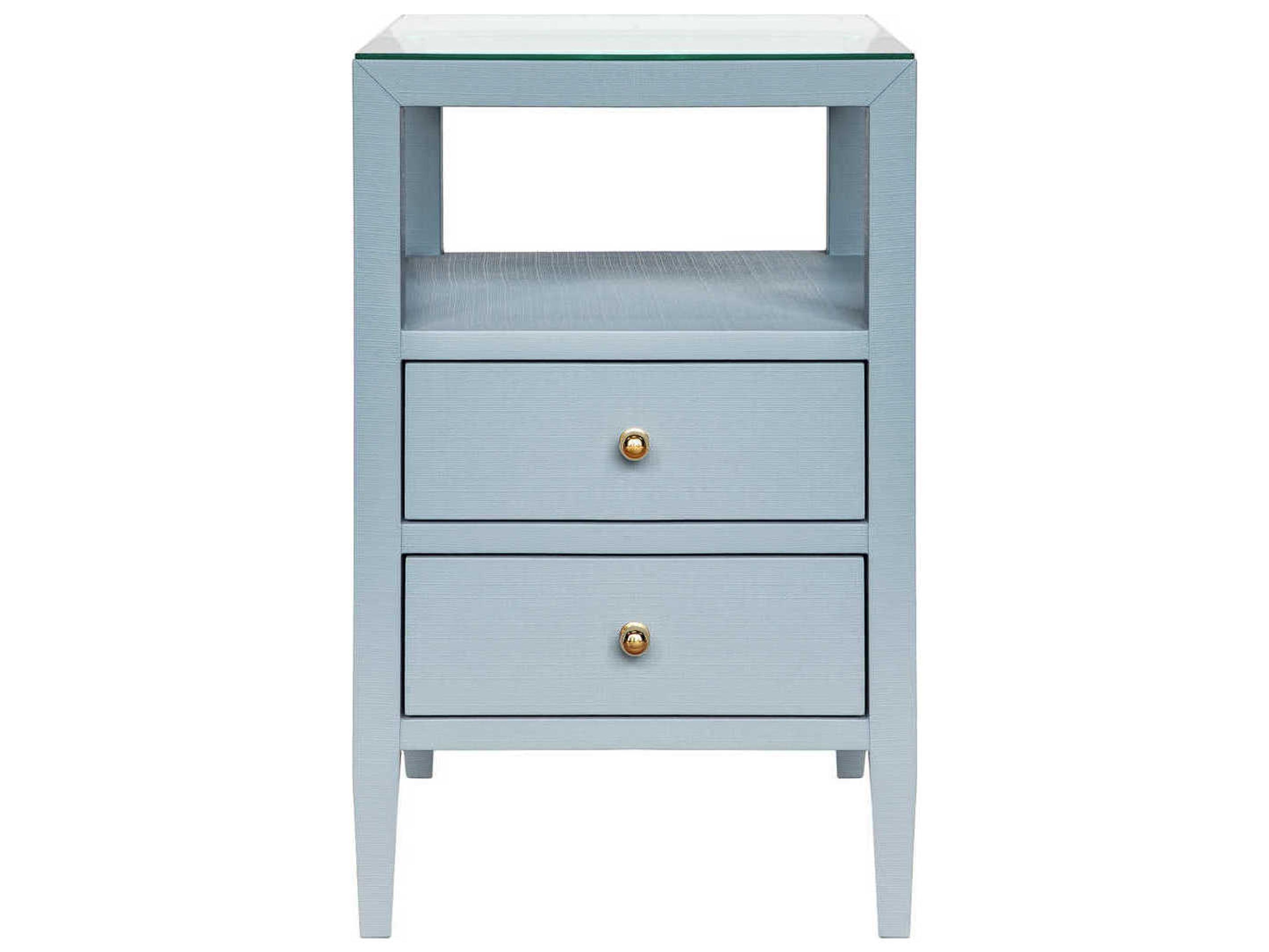 Worlds Away Square Glass Light Blue End Table