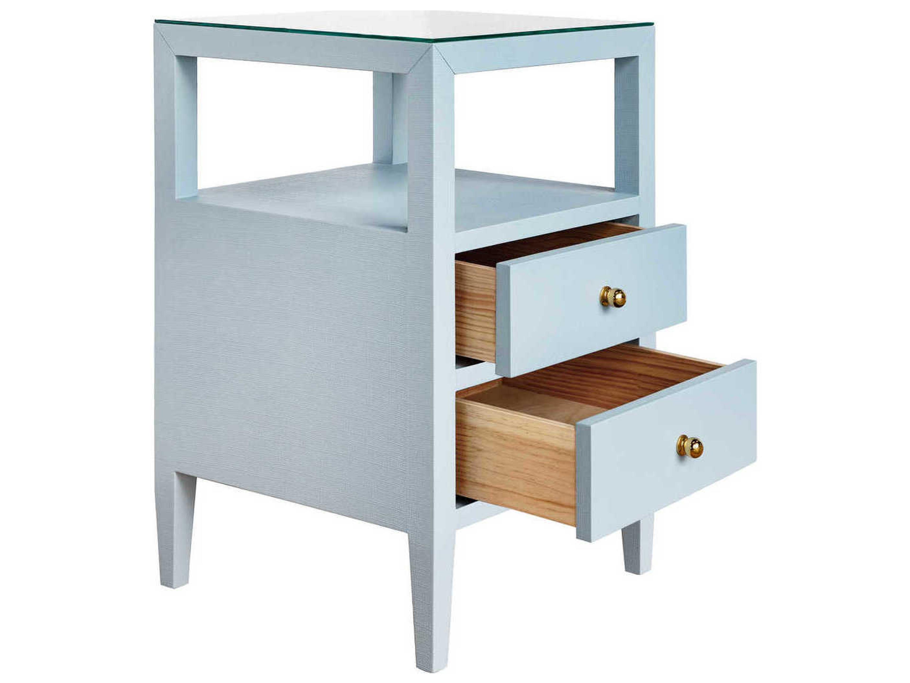 Worlds Away Square Glass Light Blue End Table