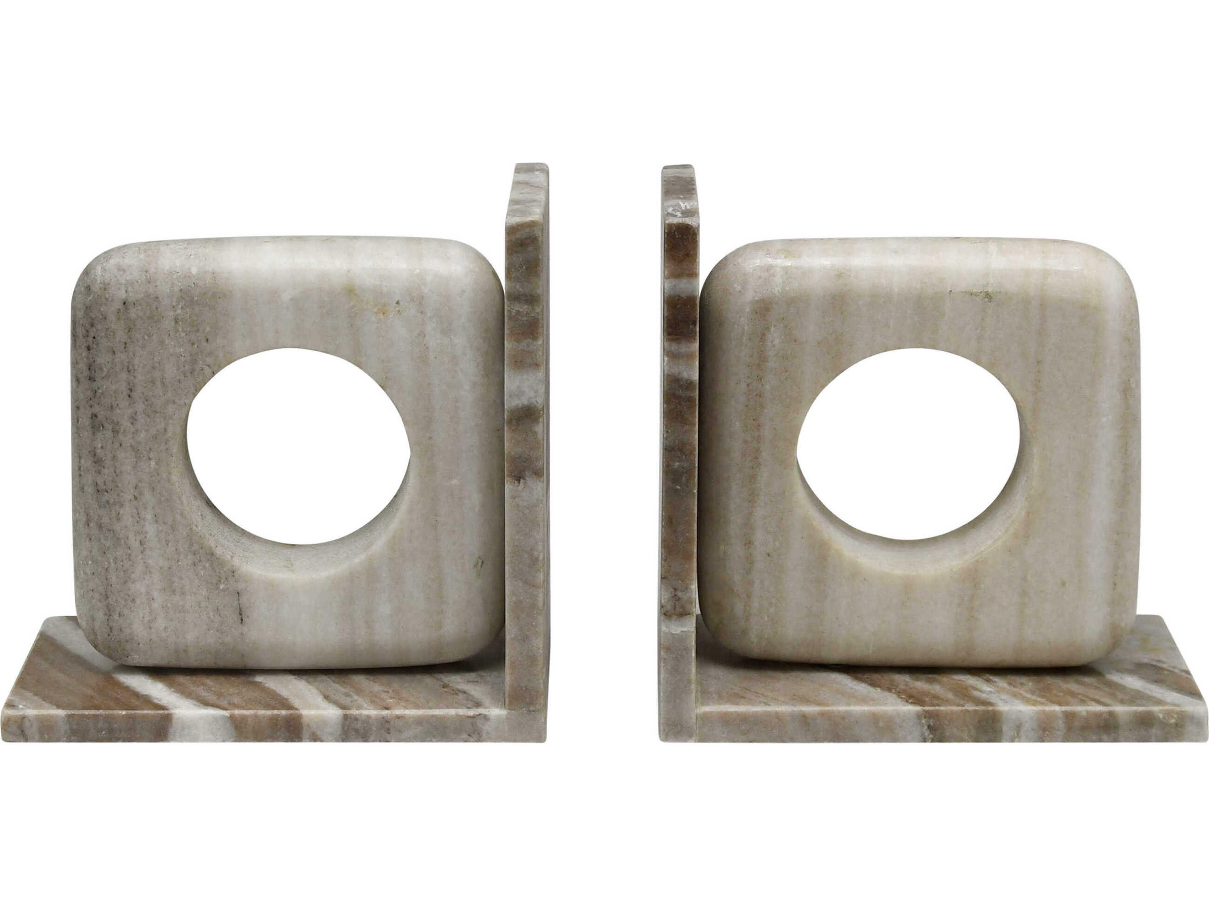 Worlds Away Beige Marble Bookends