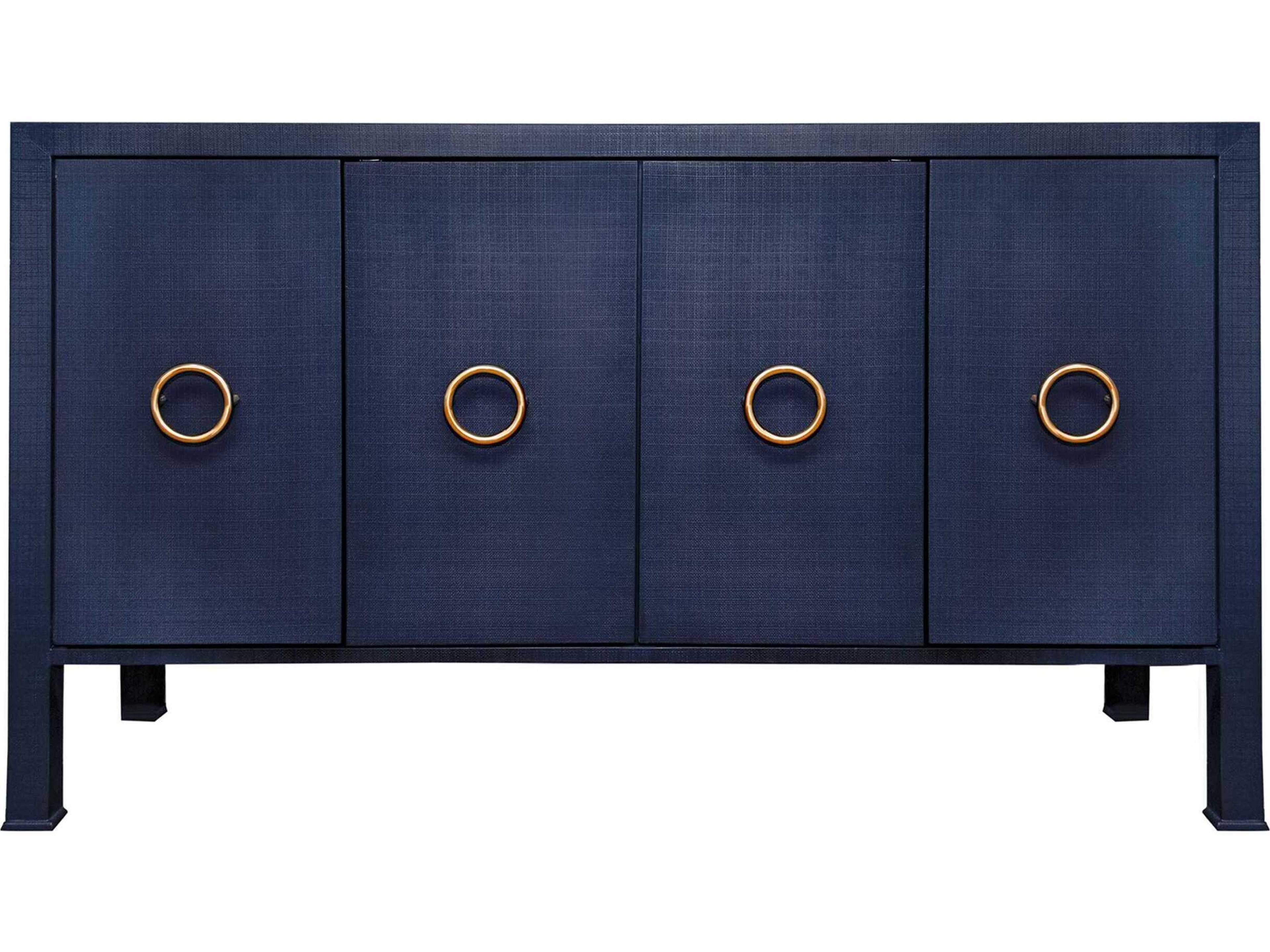 58" Texture Navy Linen Antique Brass Sideboard