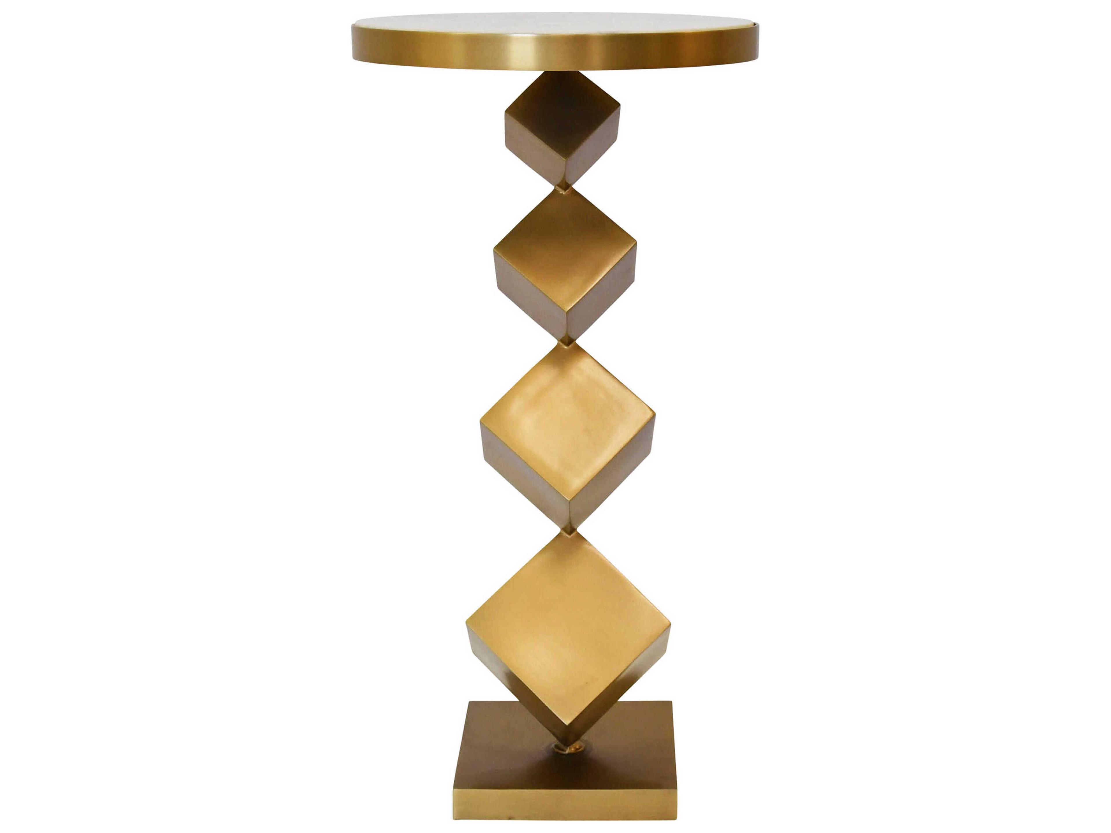 Worlds Away Stacked Cube Round Marble Antique Brass White End Table