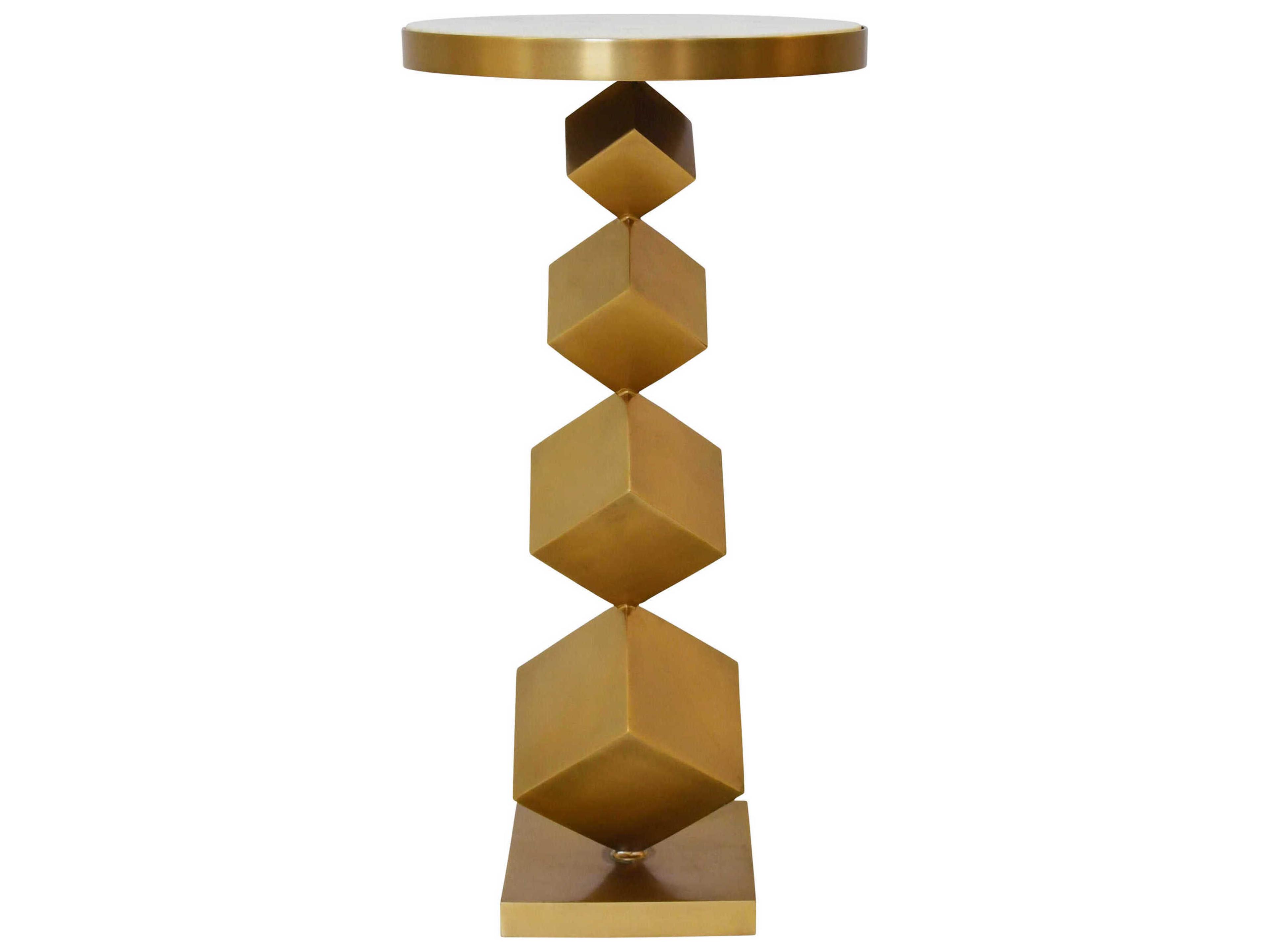 Worlds Away Stacked Cube Round Marble Antique Brass White End Table