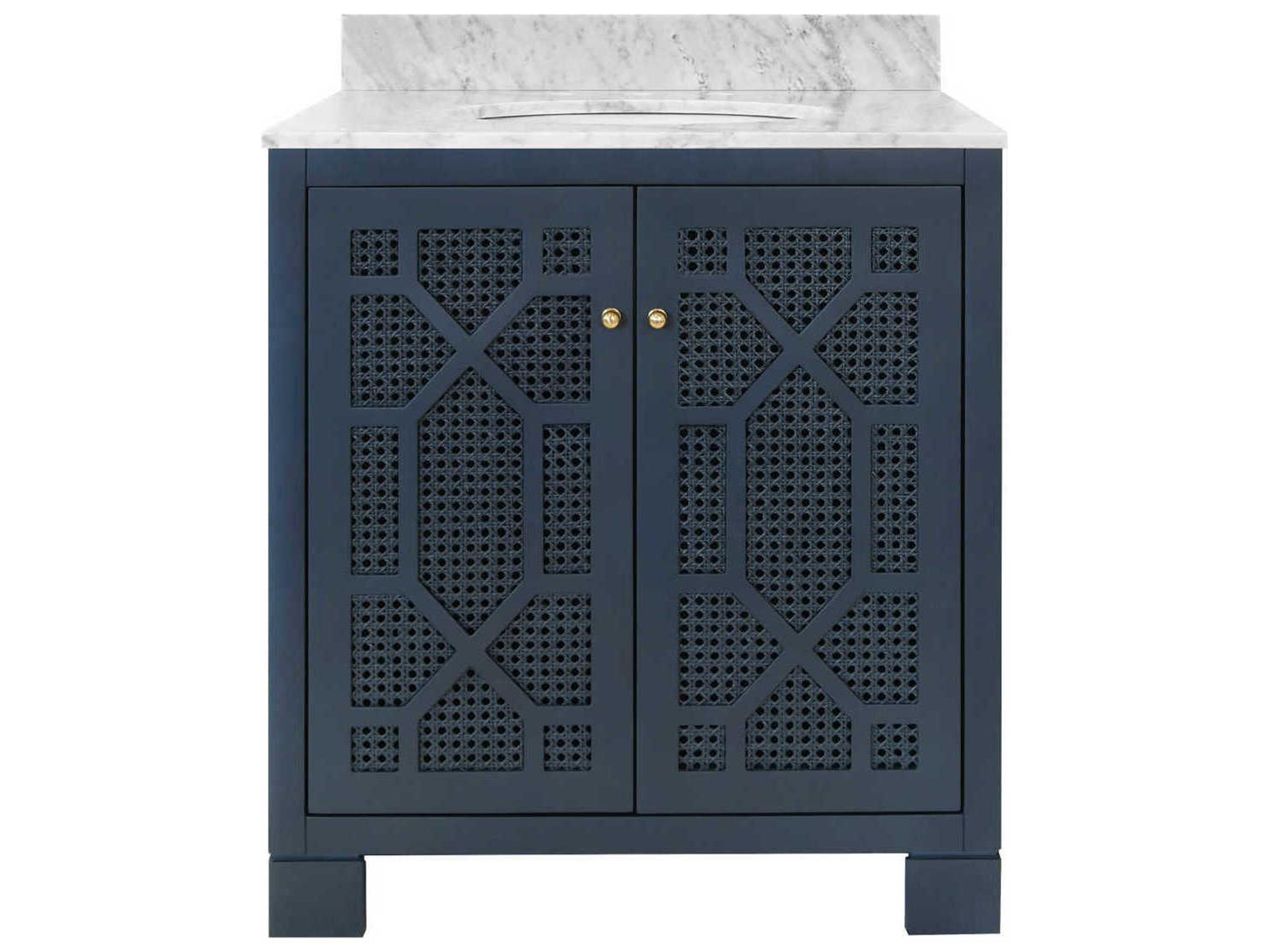 Worlds Away White Carrara Marble / Matte Navy Vanity