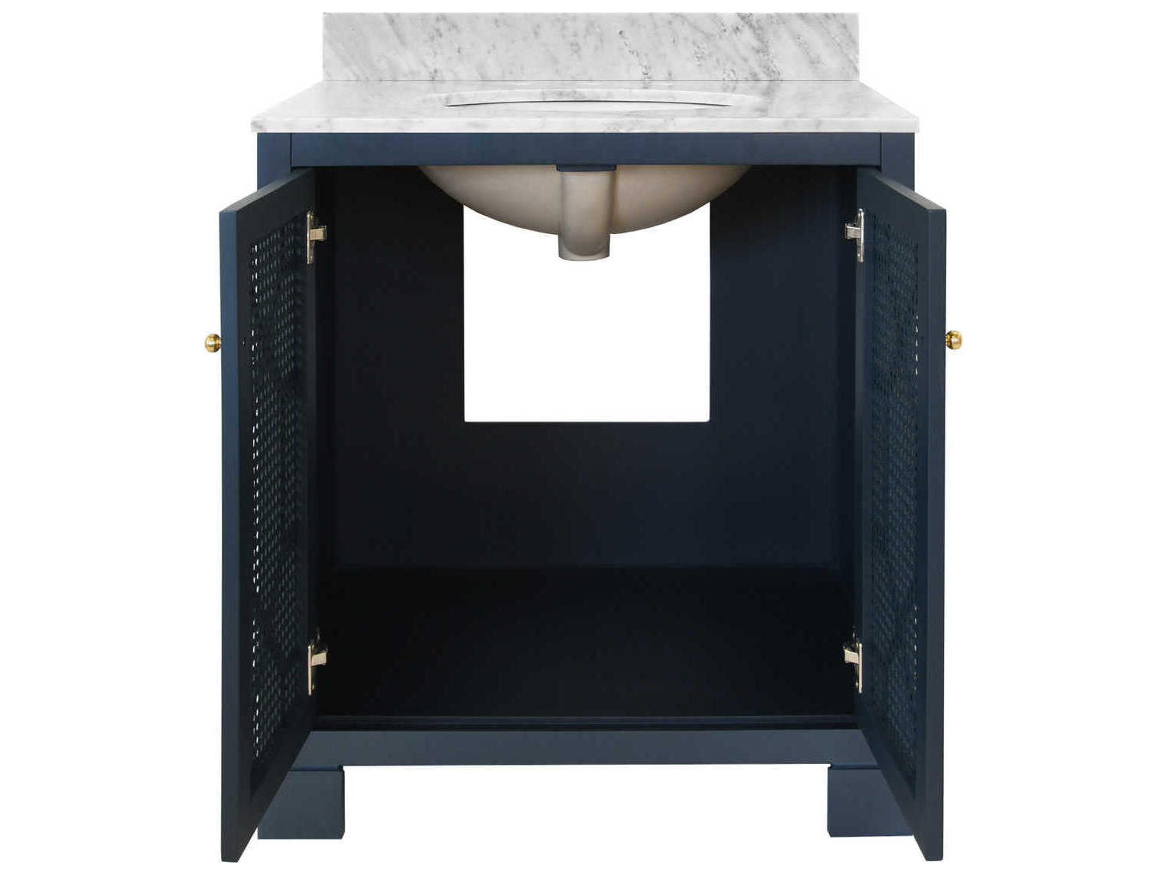 Worlds Away White Carrara Marble / Matte Navy Vanity
