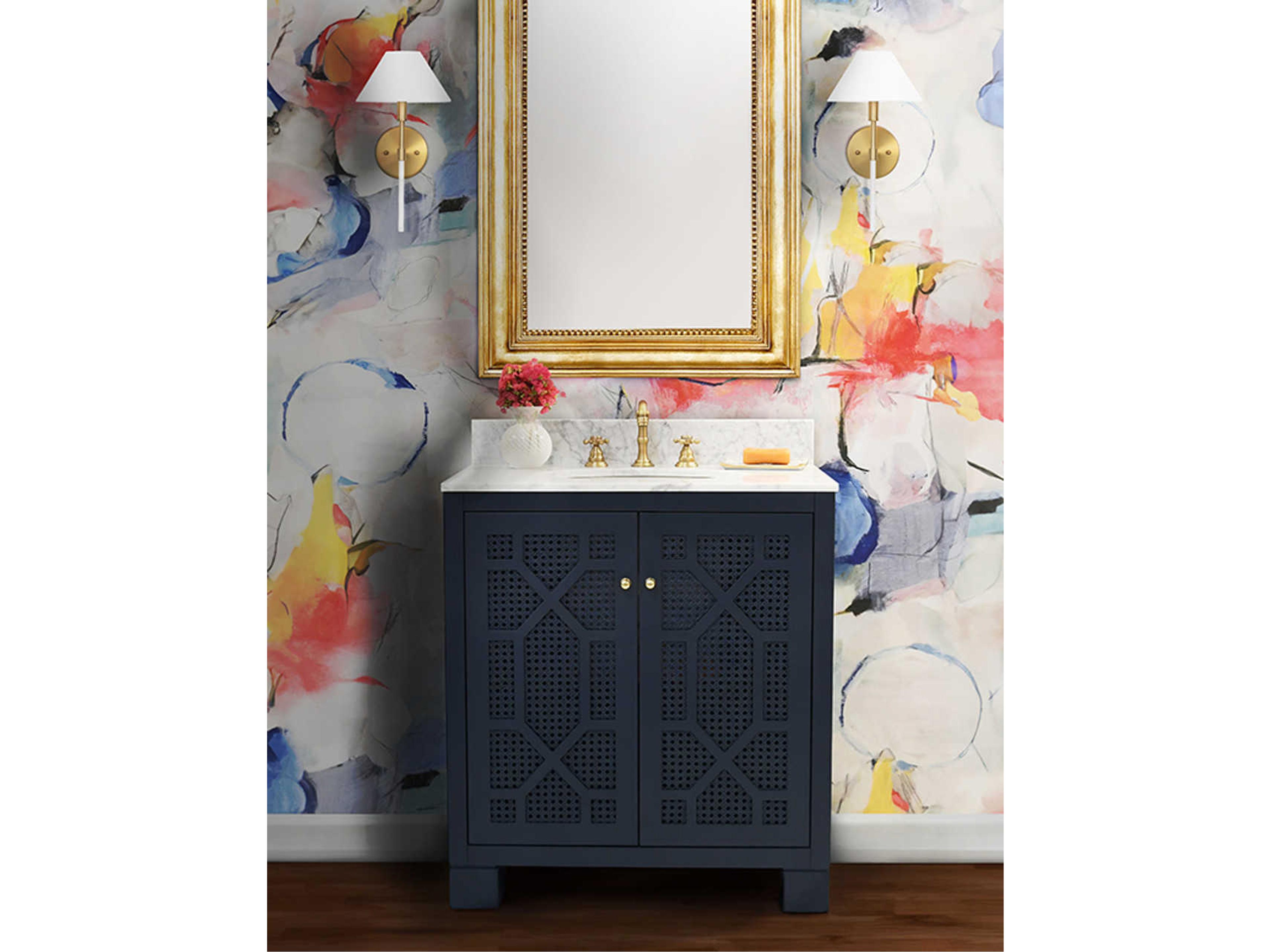 Worlds Away White Carrara Marble / Matte Navy Vanity