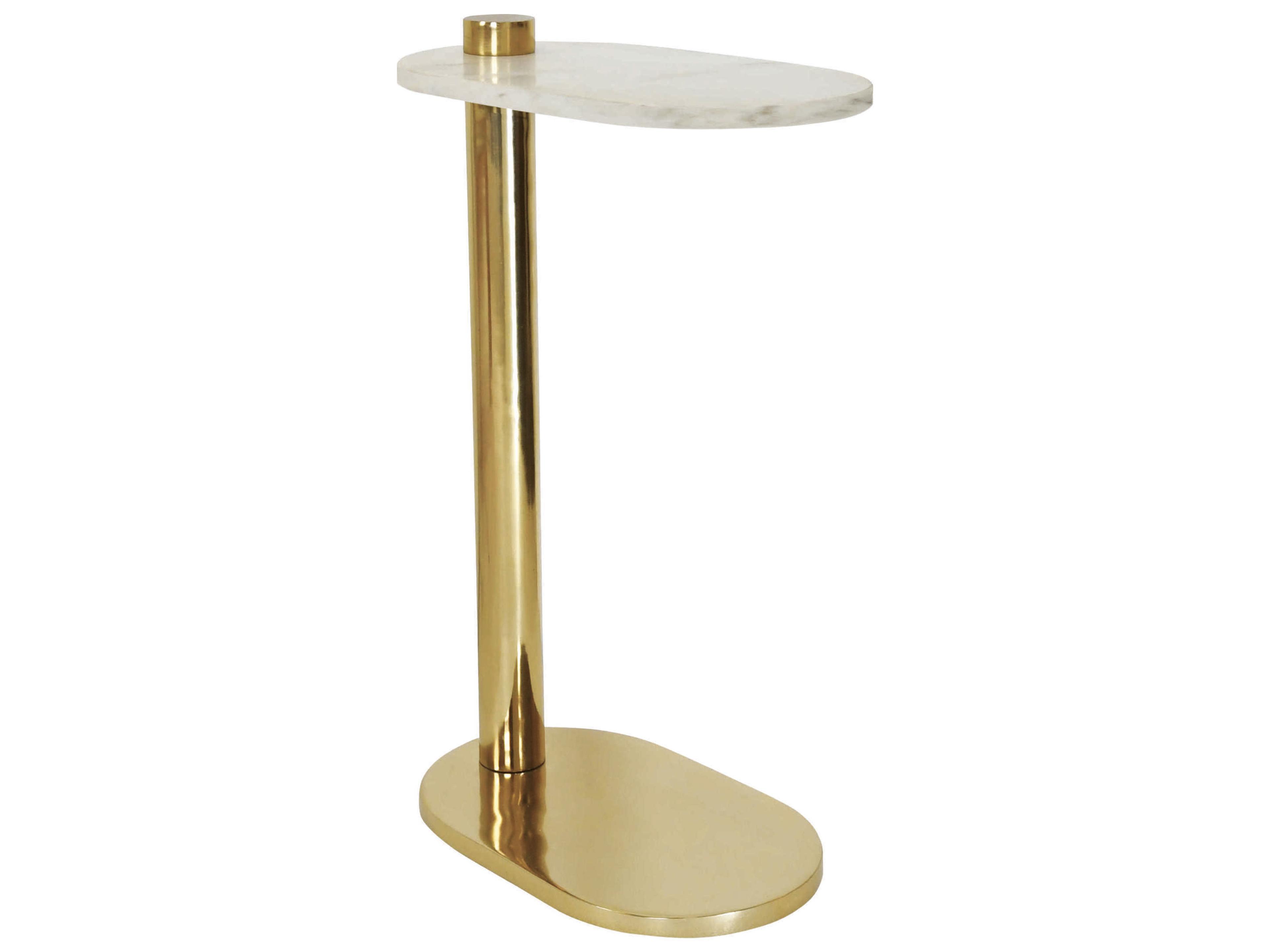 Racetrack C Oval Marble Brass White End Table