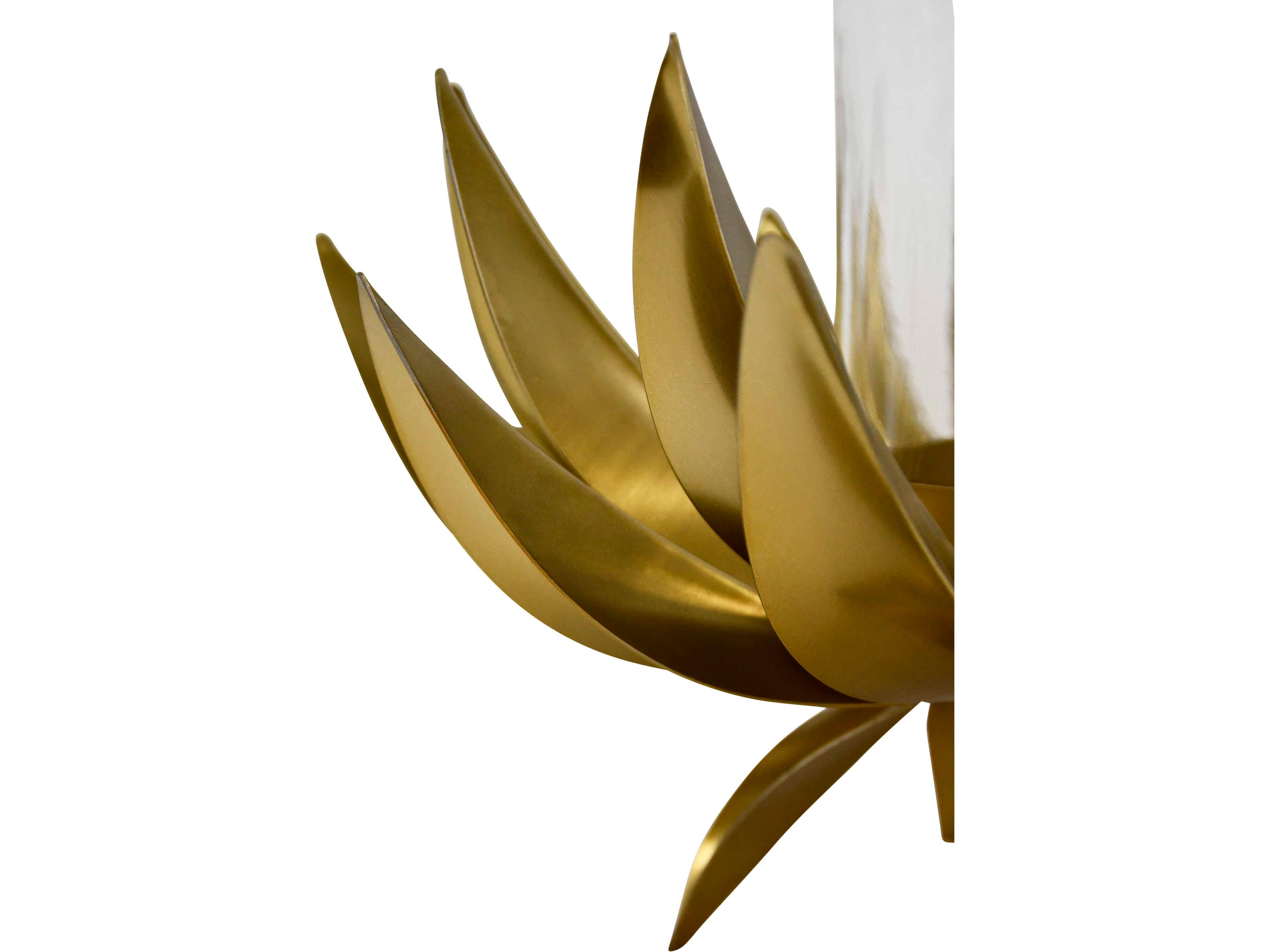 Worlds Away Sirius Small Palm Tree Hurricane in Brass Glass Candle Holder