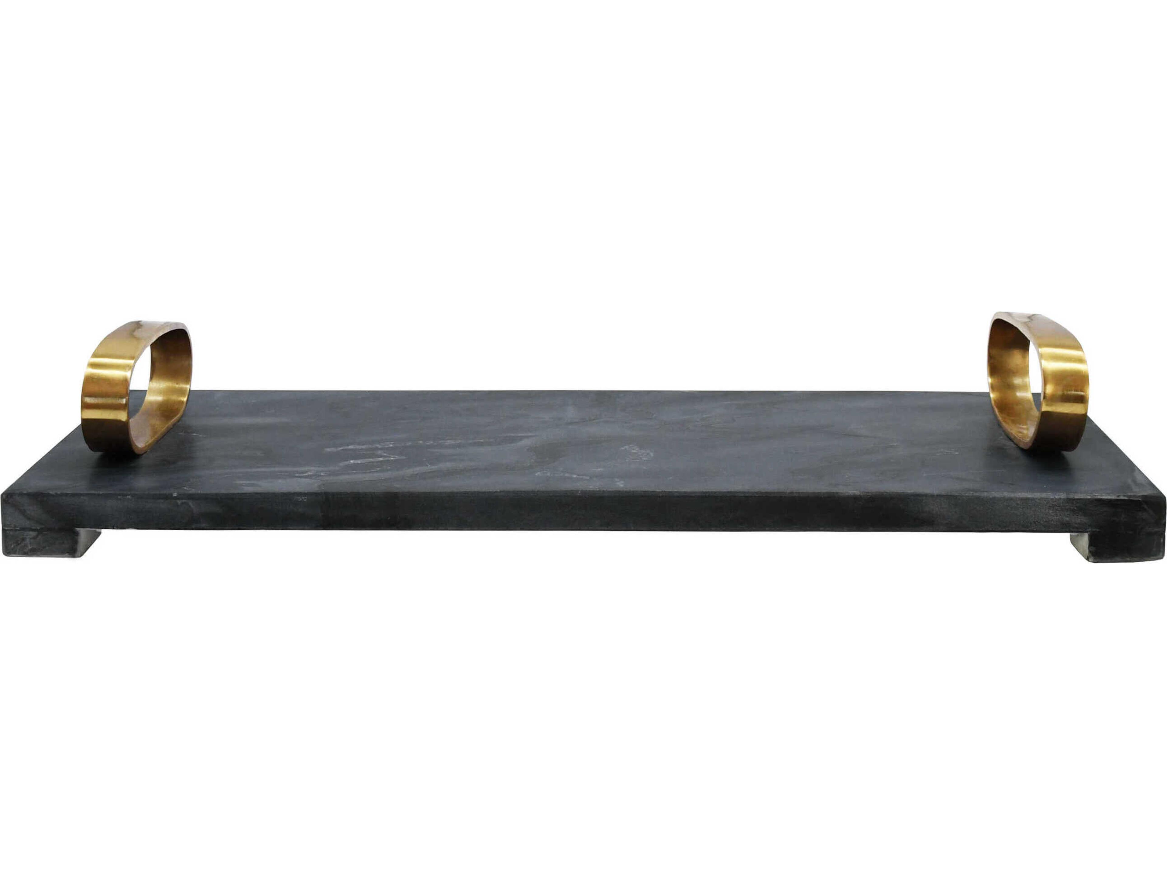 Worlds Away Black Marble / Brass Serving Tray