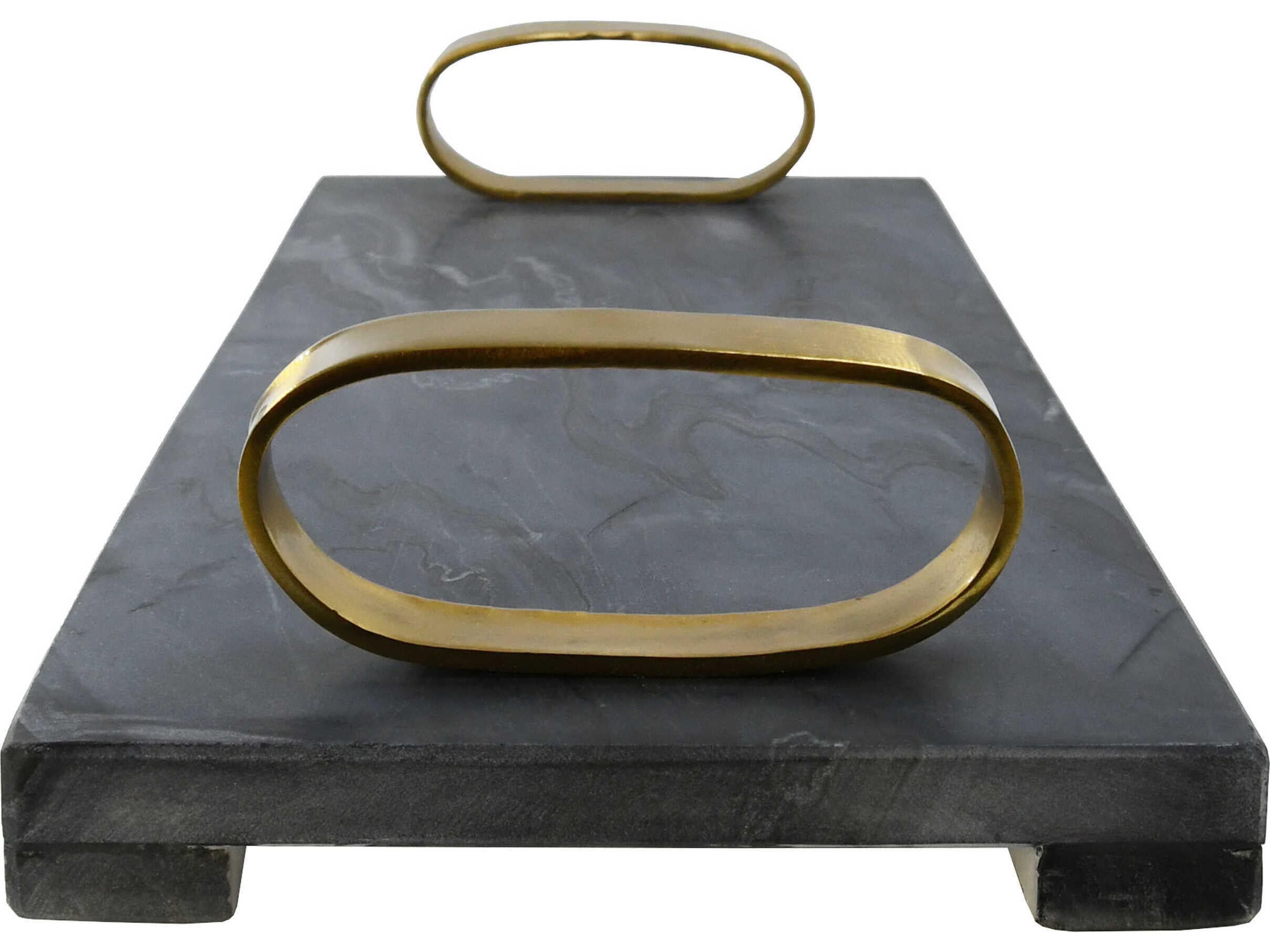 Worlds Away Black Marble / Brass Serving Tray