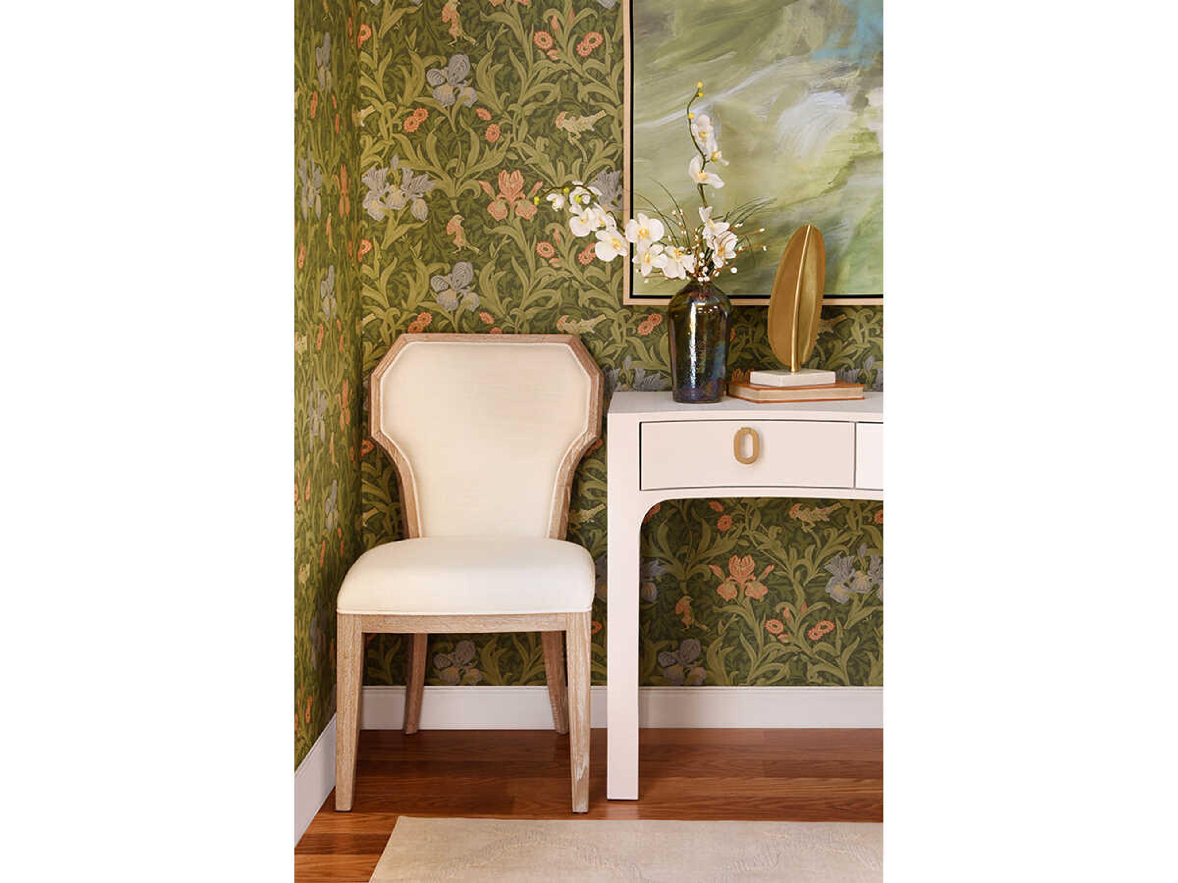 Worlds Away Tally Oak Wood Brown Upholstered Armless Dining Chair