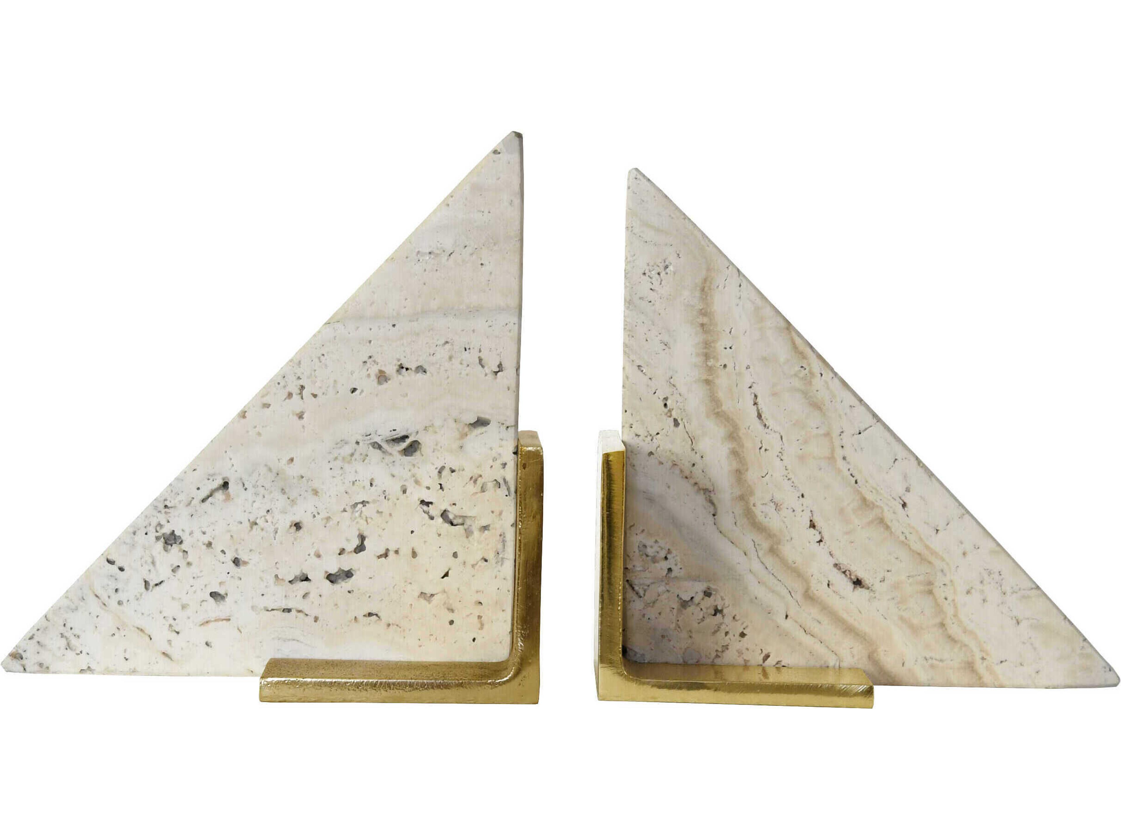 Worlds Away Triangle Shaped Travertine Marble Bookend