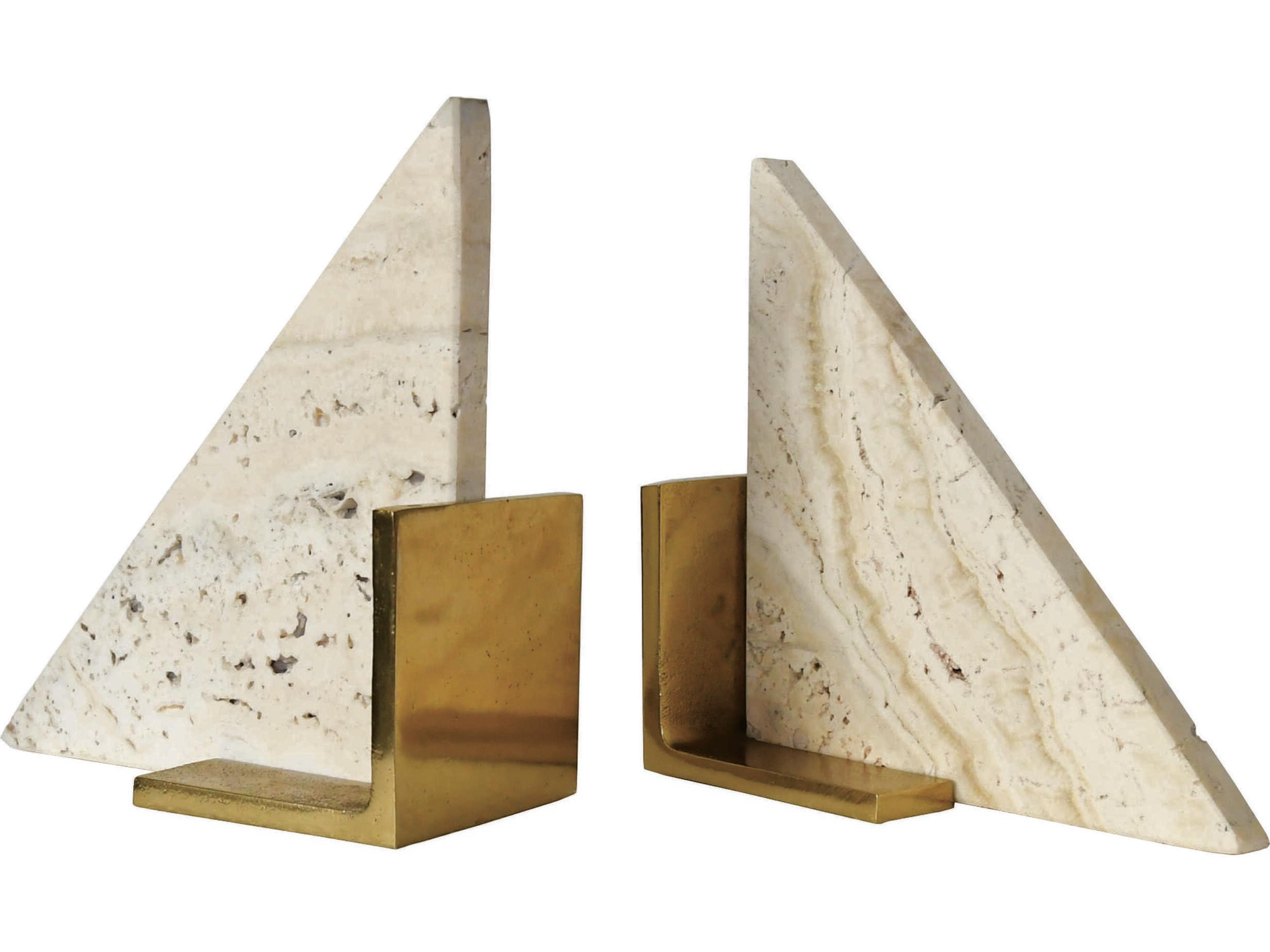 Triangle Shaped Travertine Marble Bookend