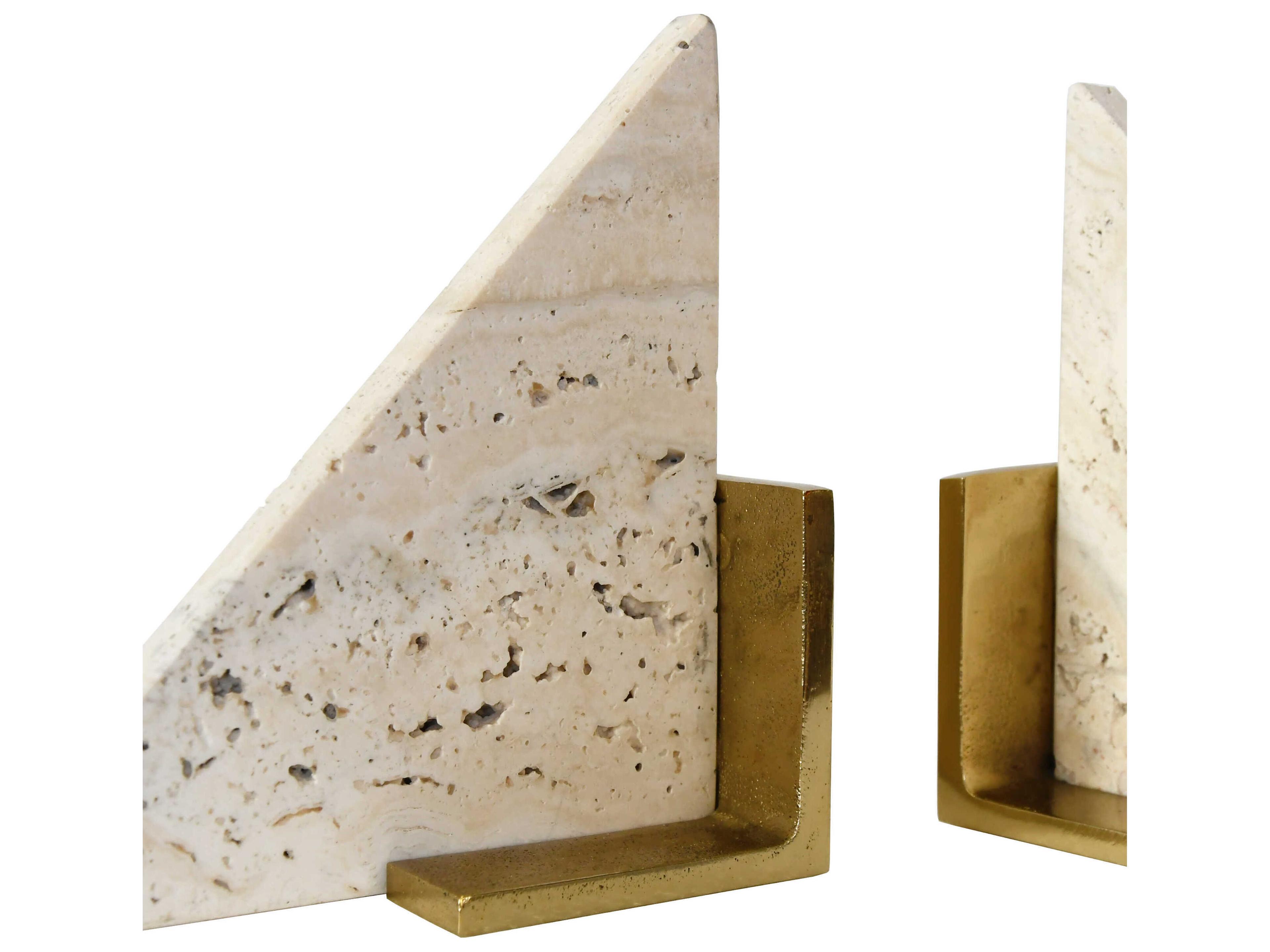 Worlds Away Triangle Shaped Travertine Marble Bookend