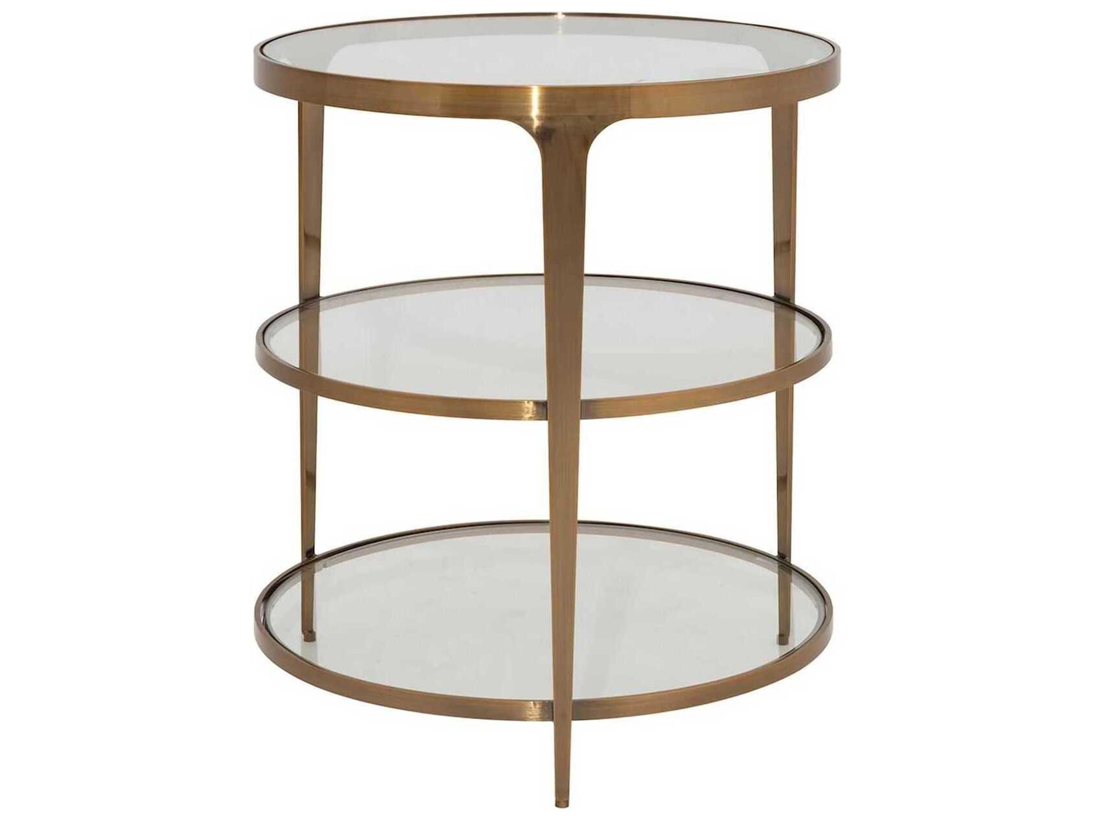Round Glass Antique Brass End Table