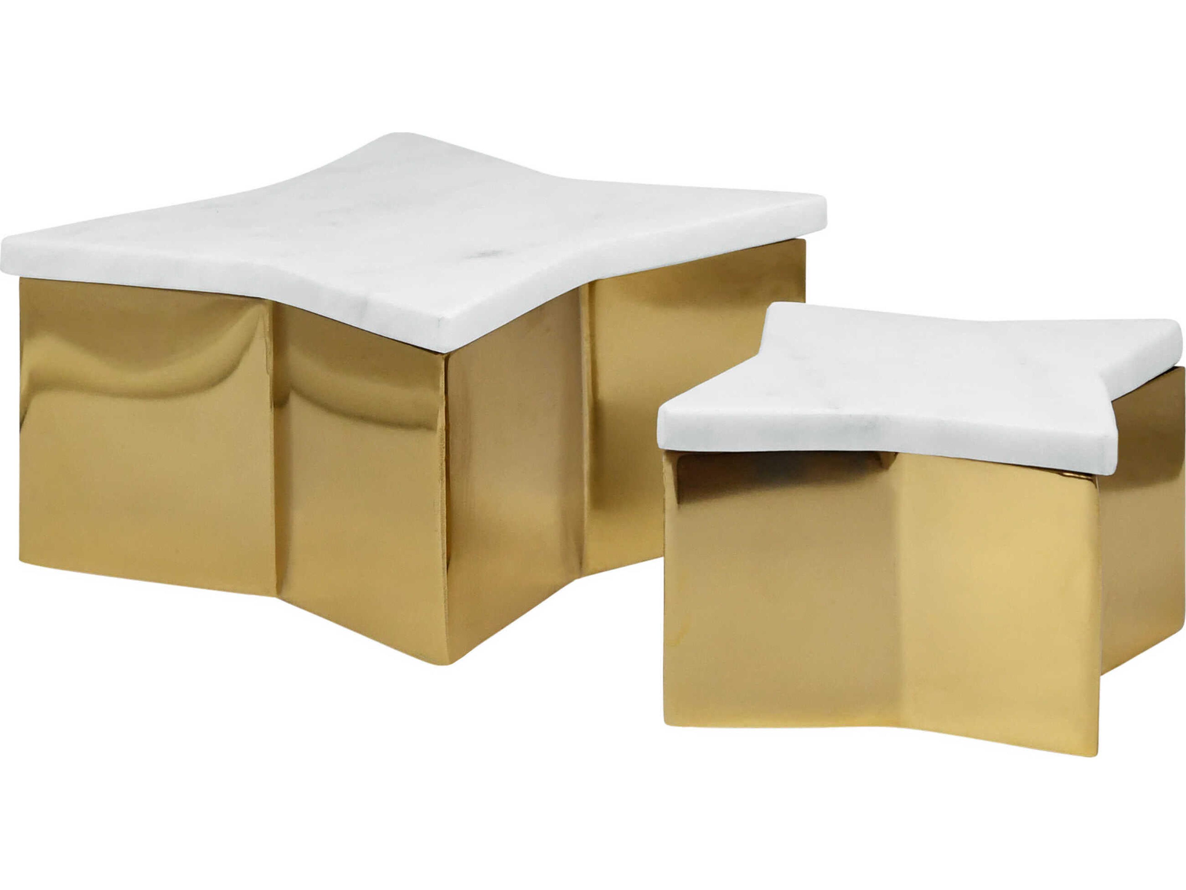 Worlds Away Large White Marble / Brass Star Box