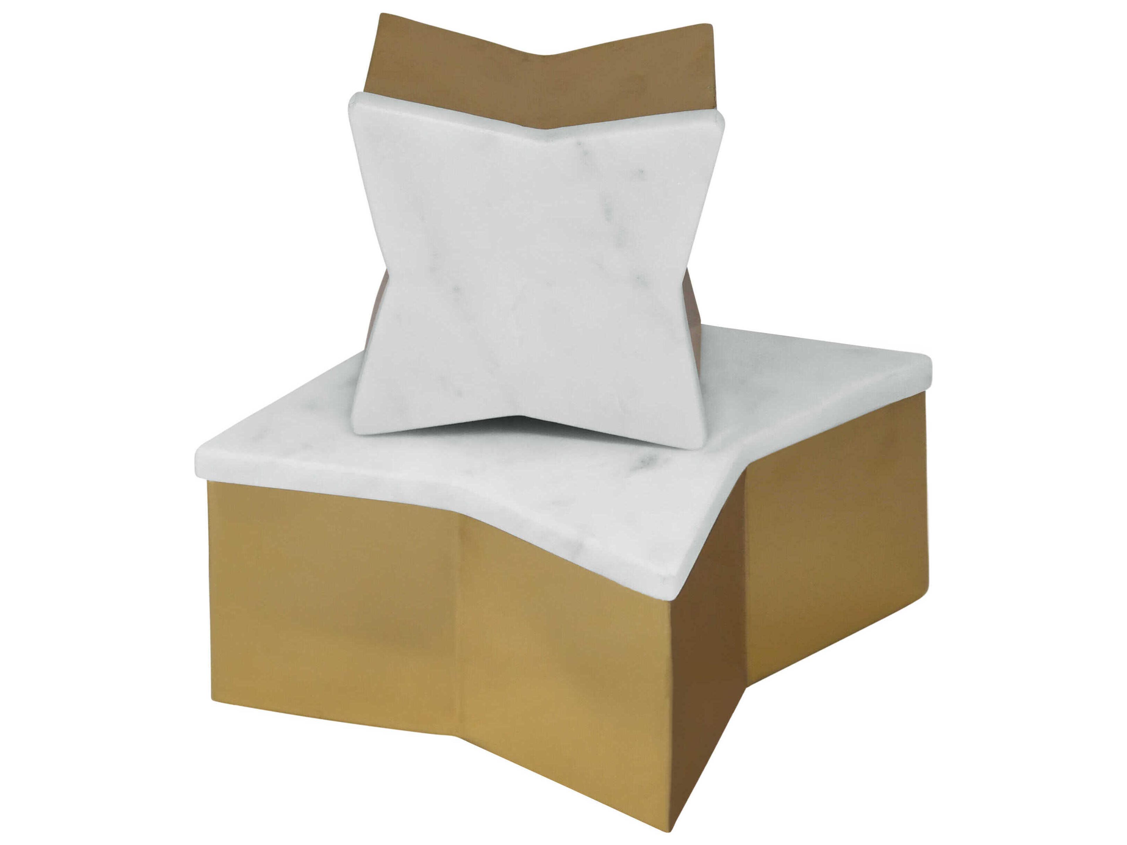 Worlds Away Large White Marble / Brass Star Box