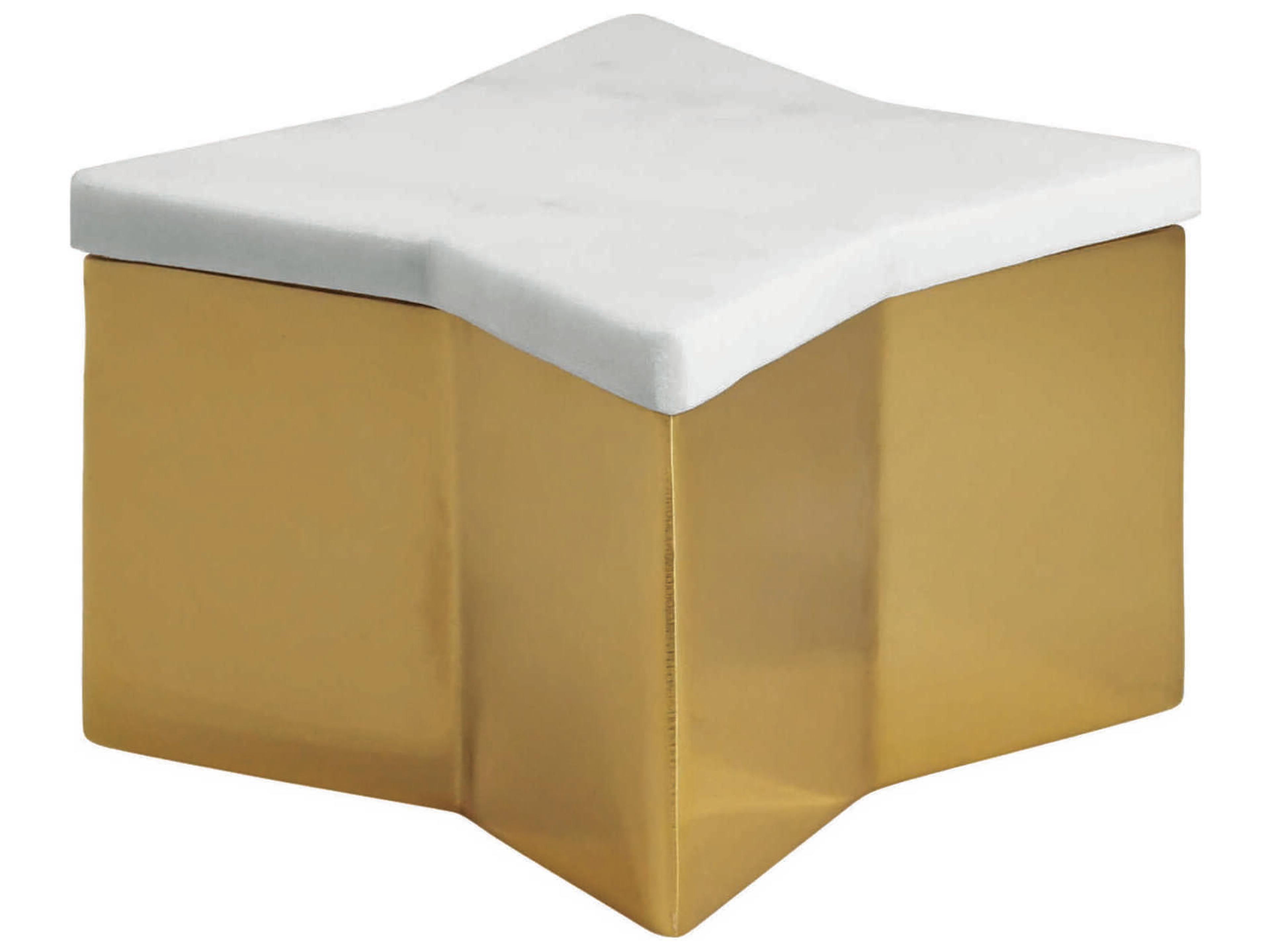 Worlds Away Small White Marble / Brass Star Box