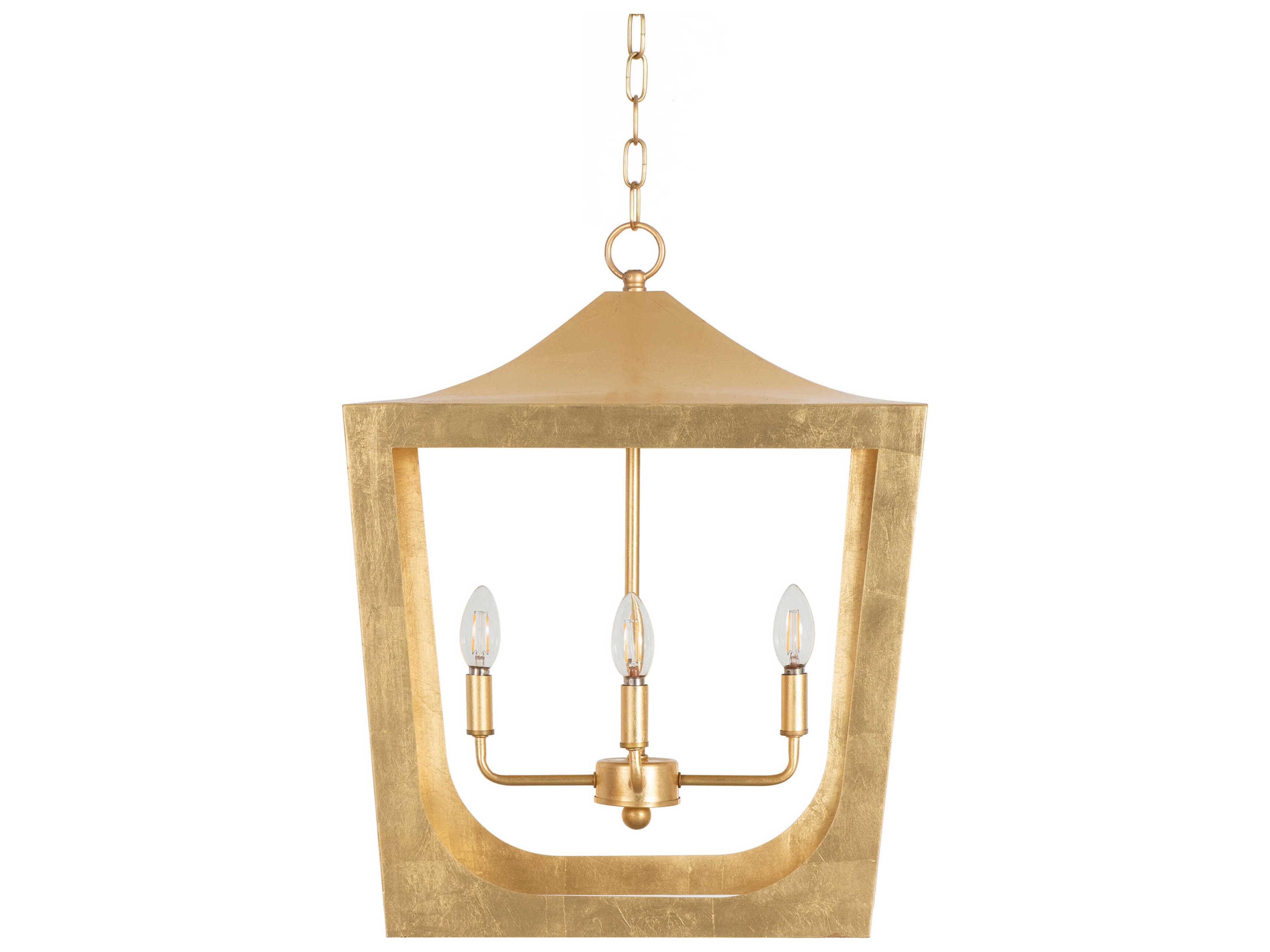4-Light Gold Leaf Candelabra Lantern Chandelier